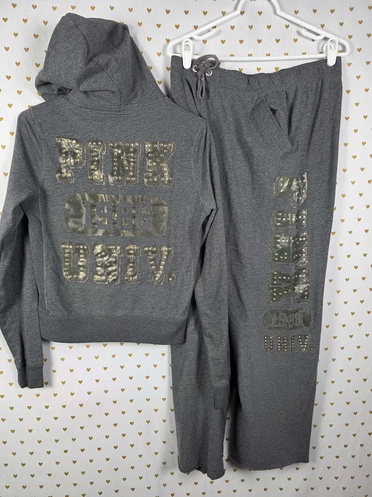 Victorias Secret PINK Boyfriend Sweats Hoodie Bling Vintage Y2k SET 2pc Medium