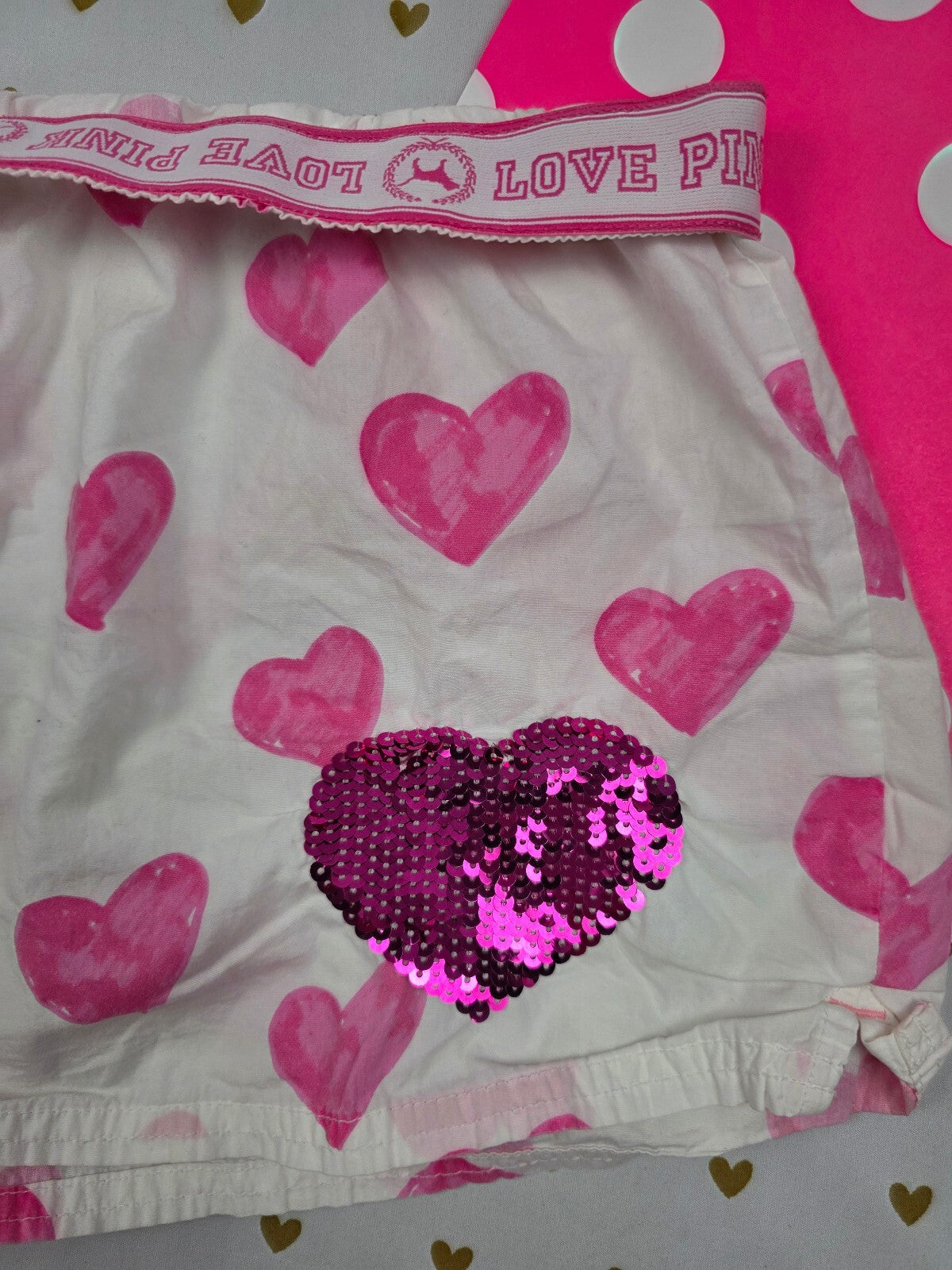 Victoria's Secret PINK Heart Sleep Shorts Sequin Heart Love Pink Lounge L
