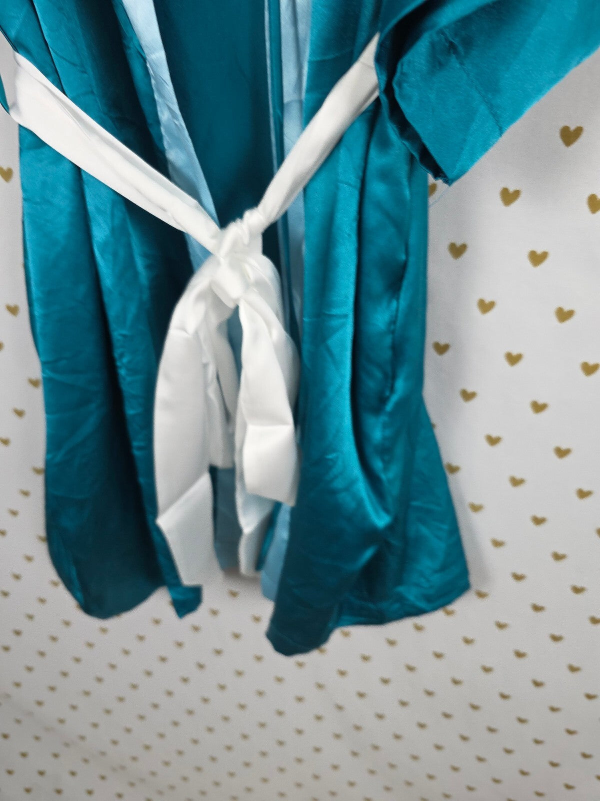 Victorias Secret Teal Satin Silky Robe Pockets Lounge One Size Fits all