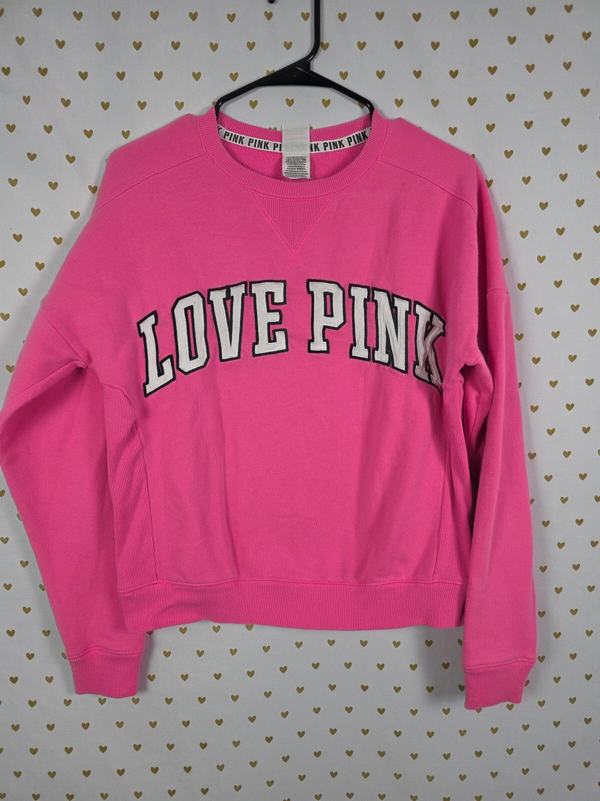 Victorias Secret Pink Love Embroidered Crew Sweater Shirt XS Oversized