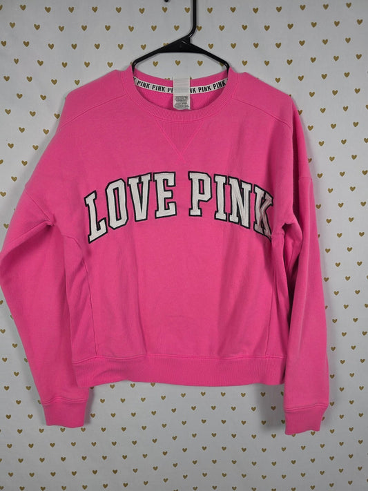 Victorias Secret Pink Love Embroidered Crew Sweater Shirt XS Oversized
