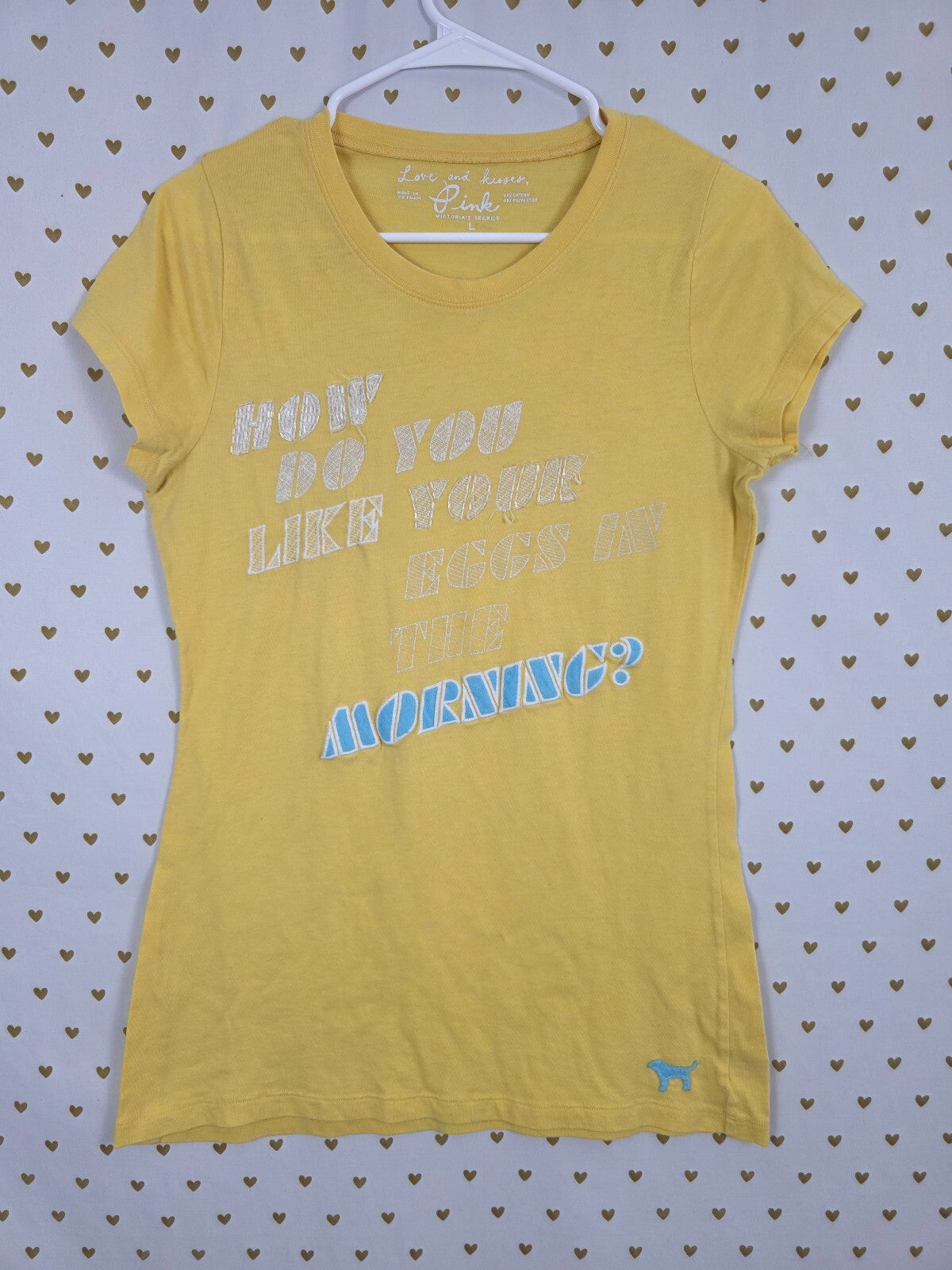 Victoria's Secret PINK Tee L How Do You Like Your Eggs Morning Graphic Dog