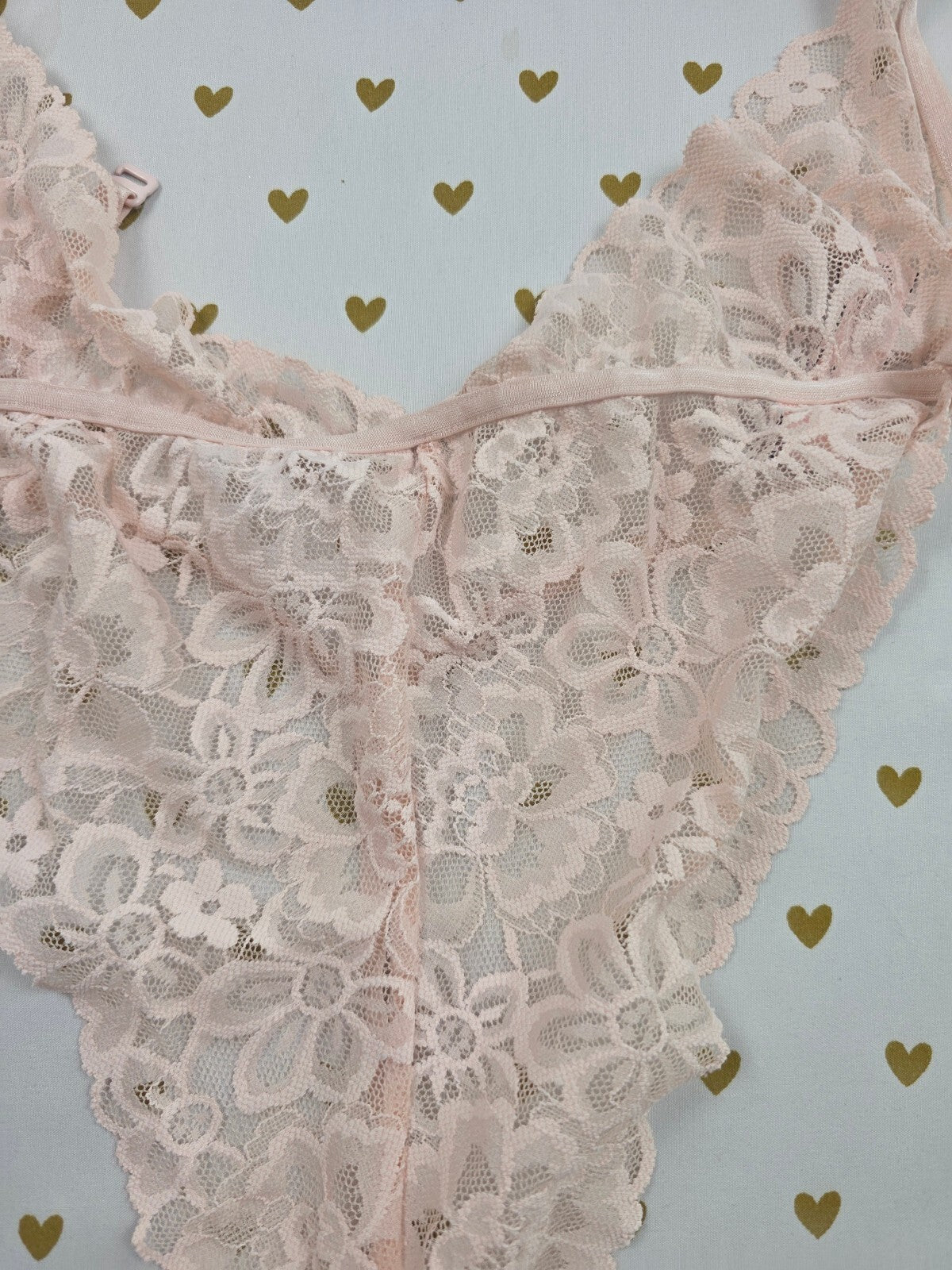 Victorias Secret Beige Lace Stretch Bodysuit Teddy Large V String Thong