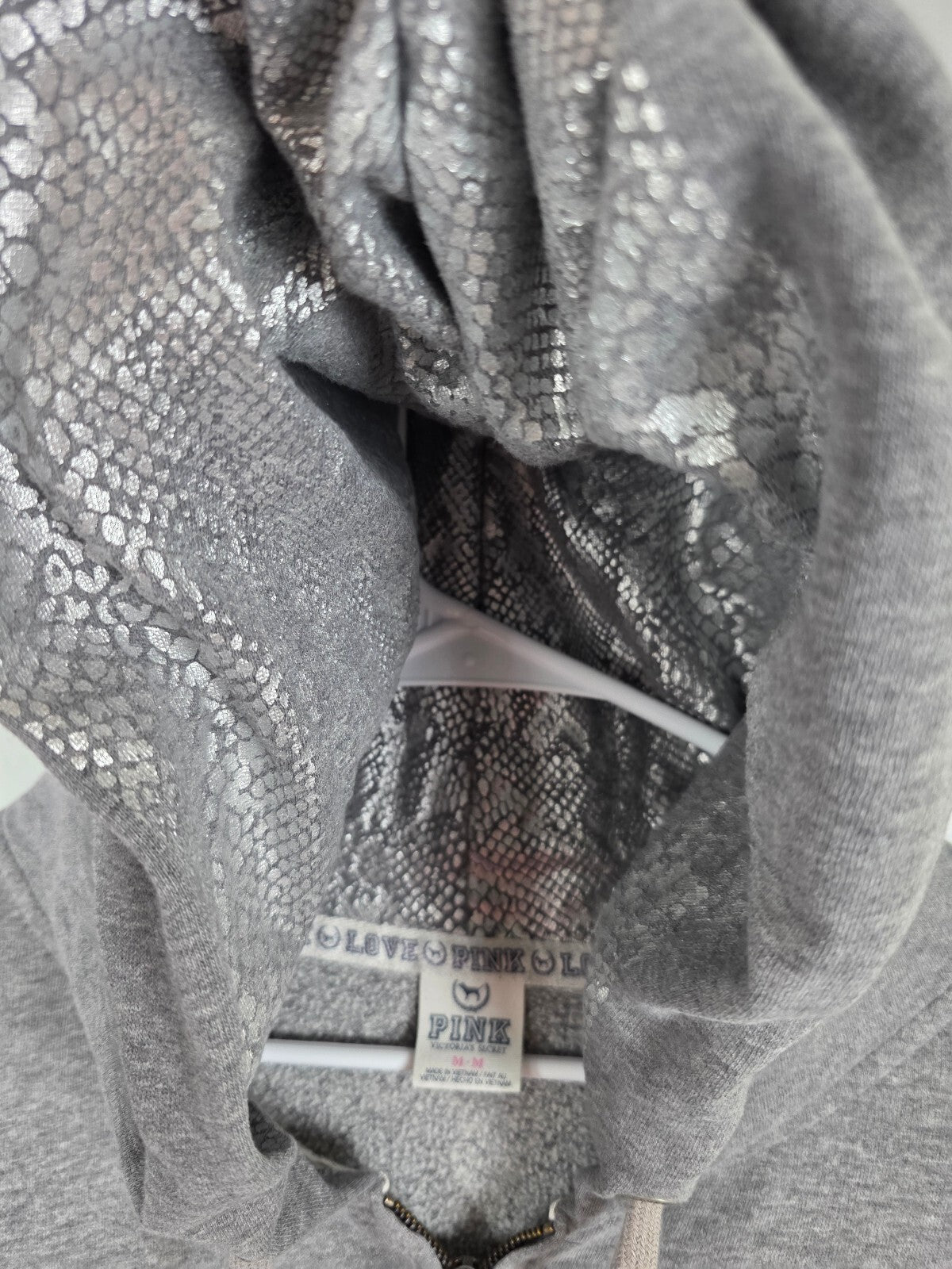 Victorias Secret Pink Bling animal Print Sequined Logo Full zip Hoodie jacket M