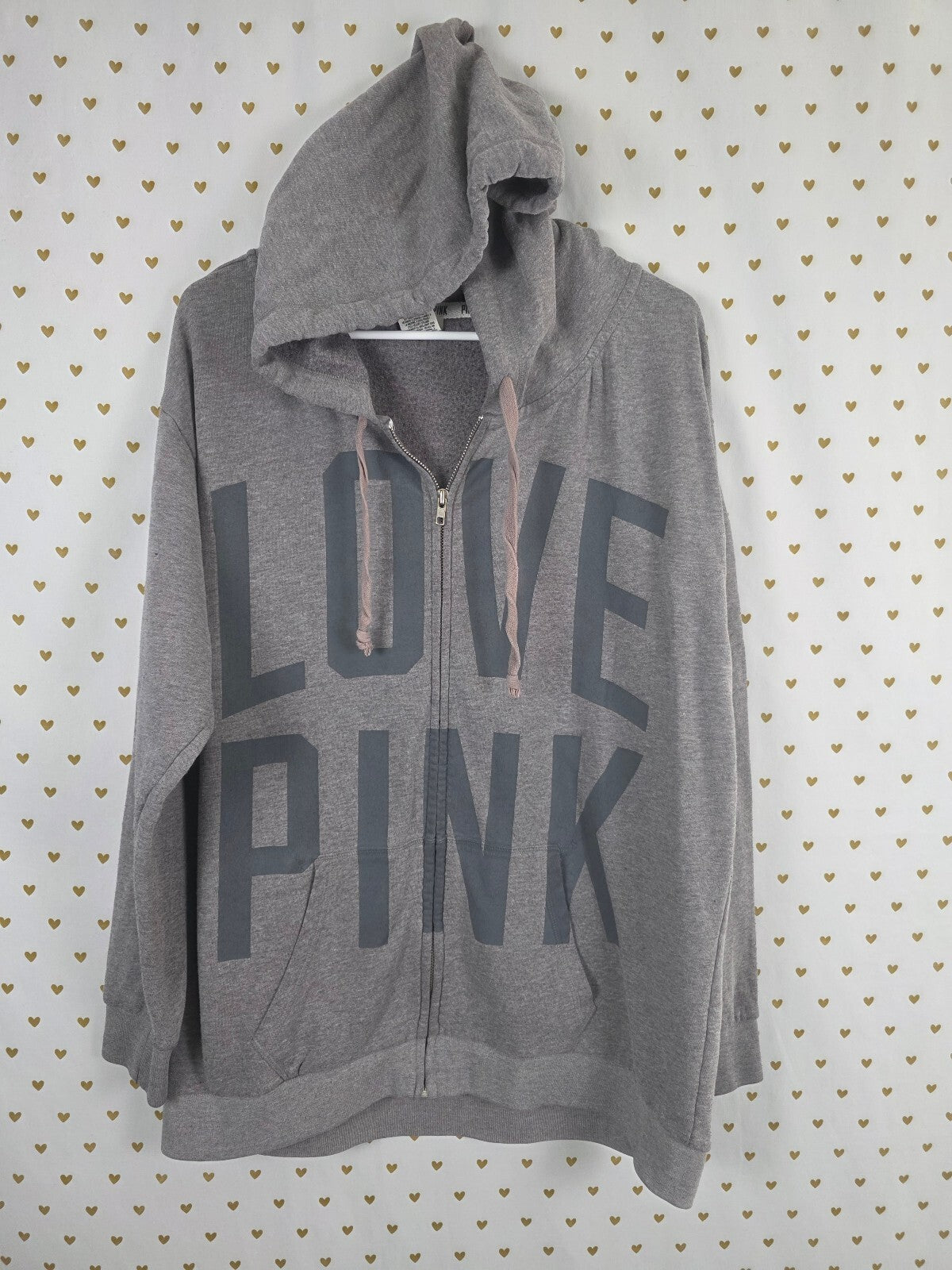 Victorias Secret Pink Vintage Full zip Love Logo Hoodie Jacket Grey Large