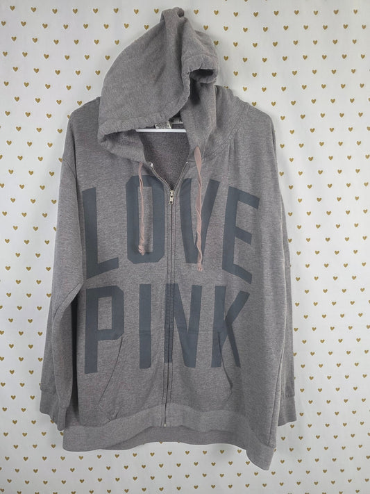 Victorias Secret Pink Vintage Full zip Love Logo Hoodie Jacket Grey Large