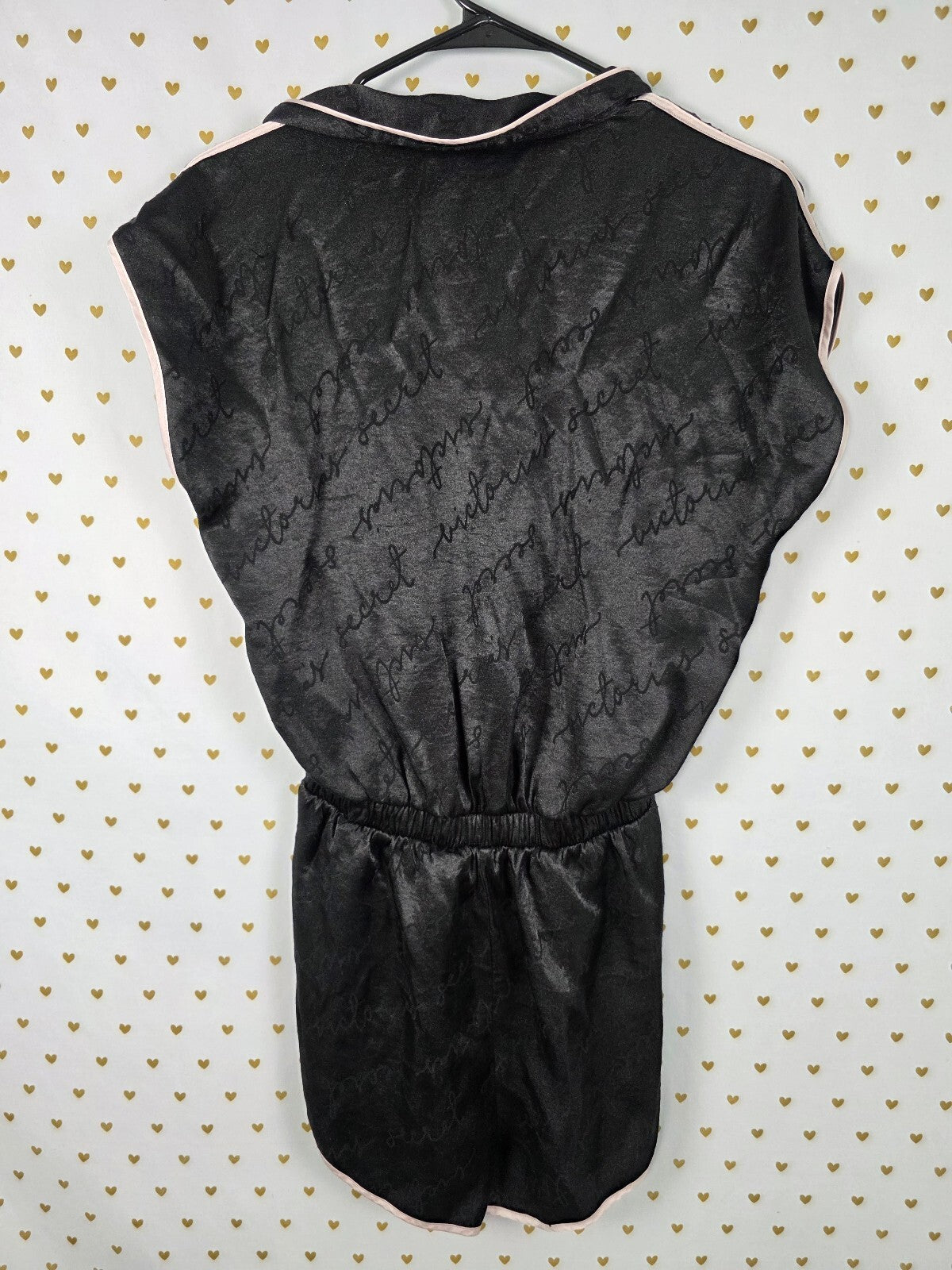 Victorias Secret Black Satin logo Sleep ROMPER one Piece Pajamas SMALL