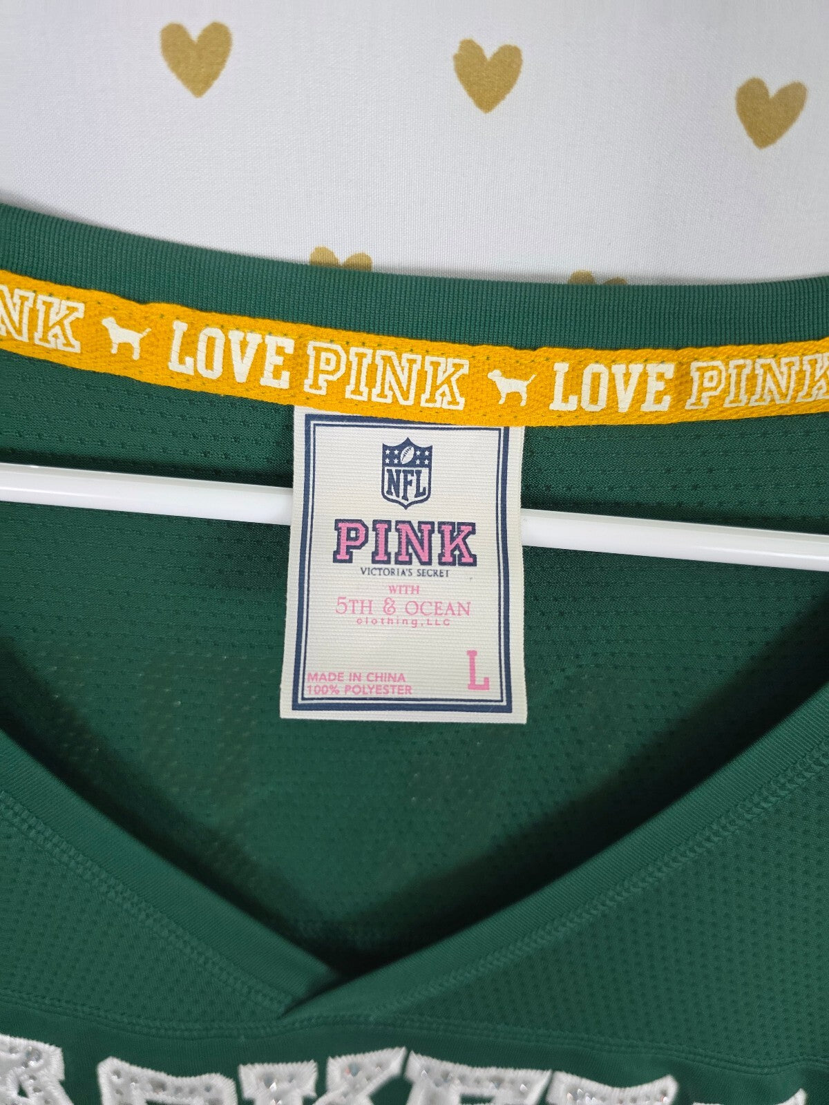 VS PINK Green Bay Packers 21 Jersey L NFL Rhinestone BLING 5th & Ocean