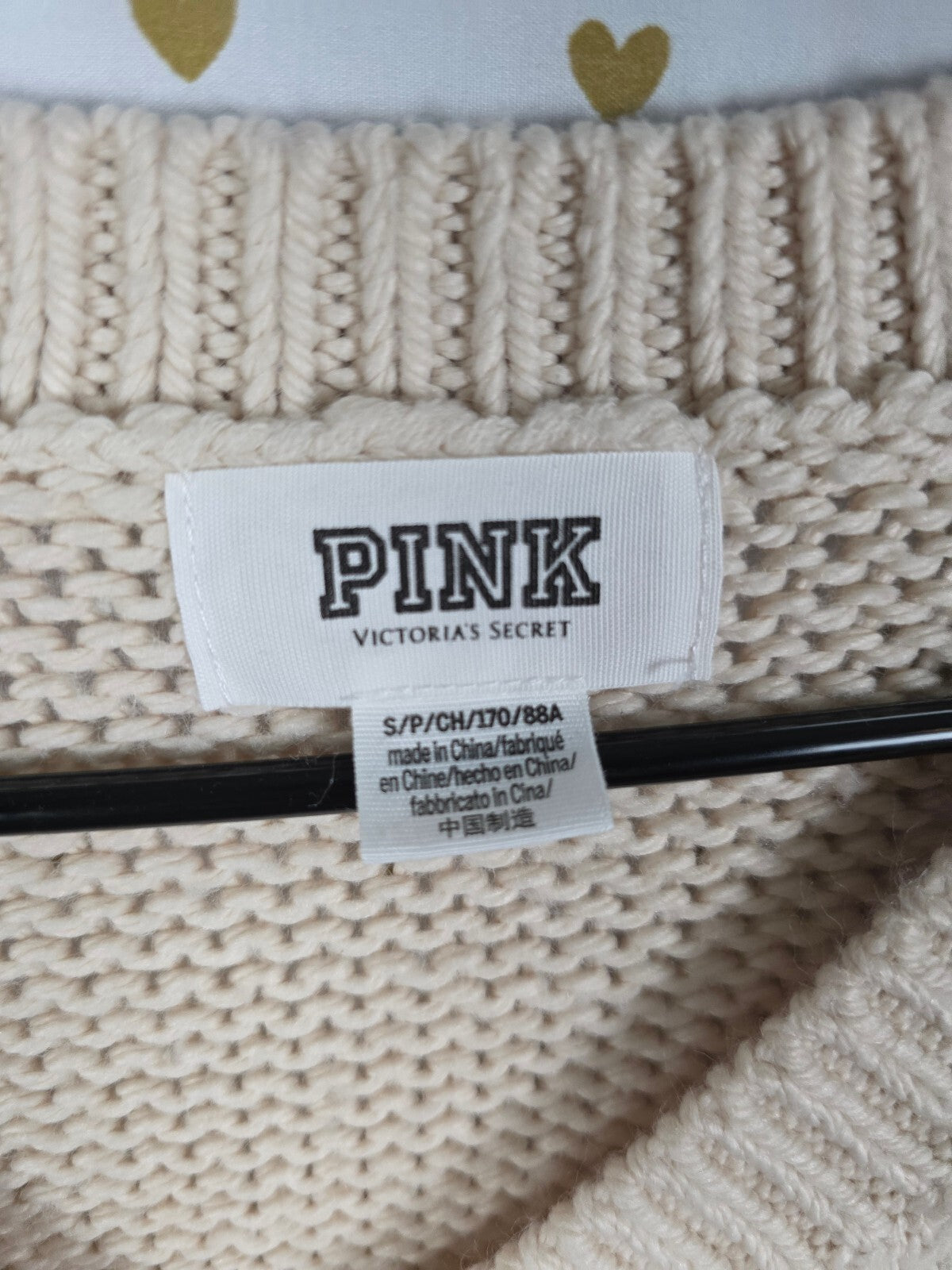 Victorias Secret Pink Cream V neck Heavy Knit Sweater Long Sleeve Small