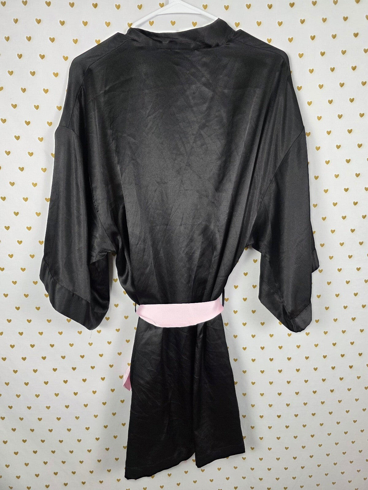 Victorias Secret Satin Silky Robe Black Kimono Lounger One Size fits all