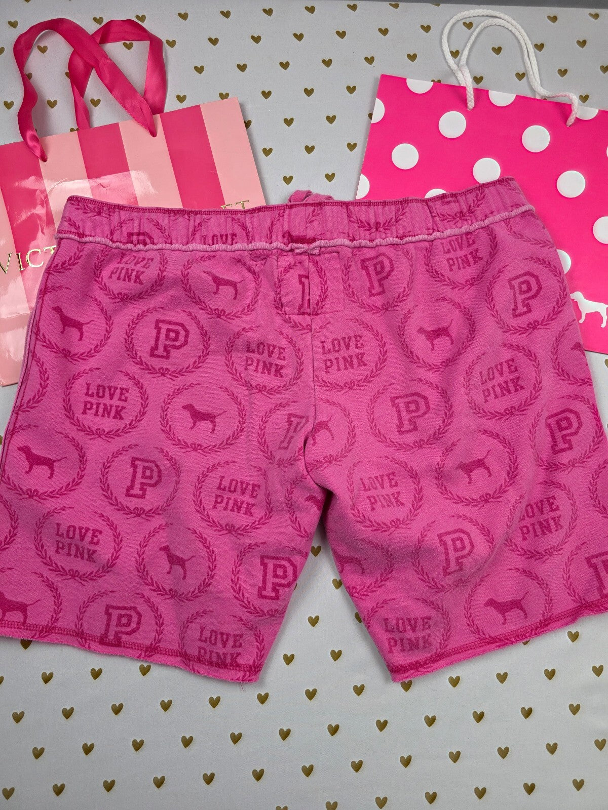 Vintage Victoria's Secret PINK University All Over Print Fleece Shorts Pink M