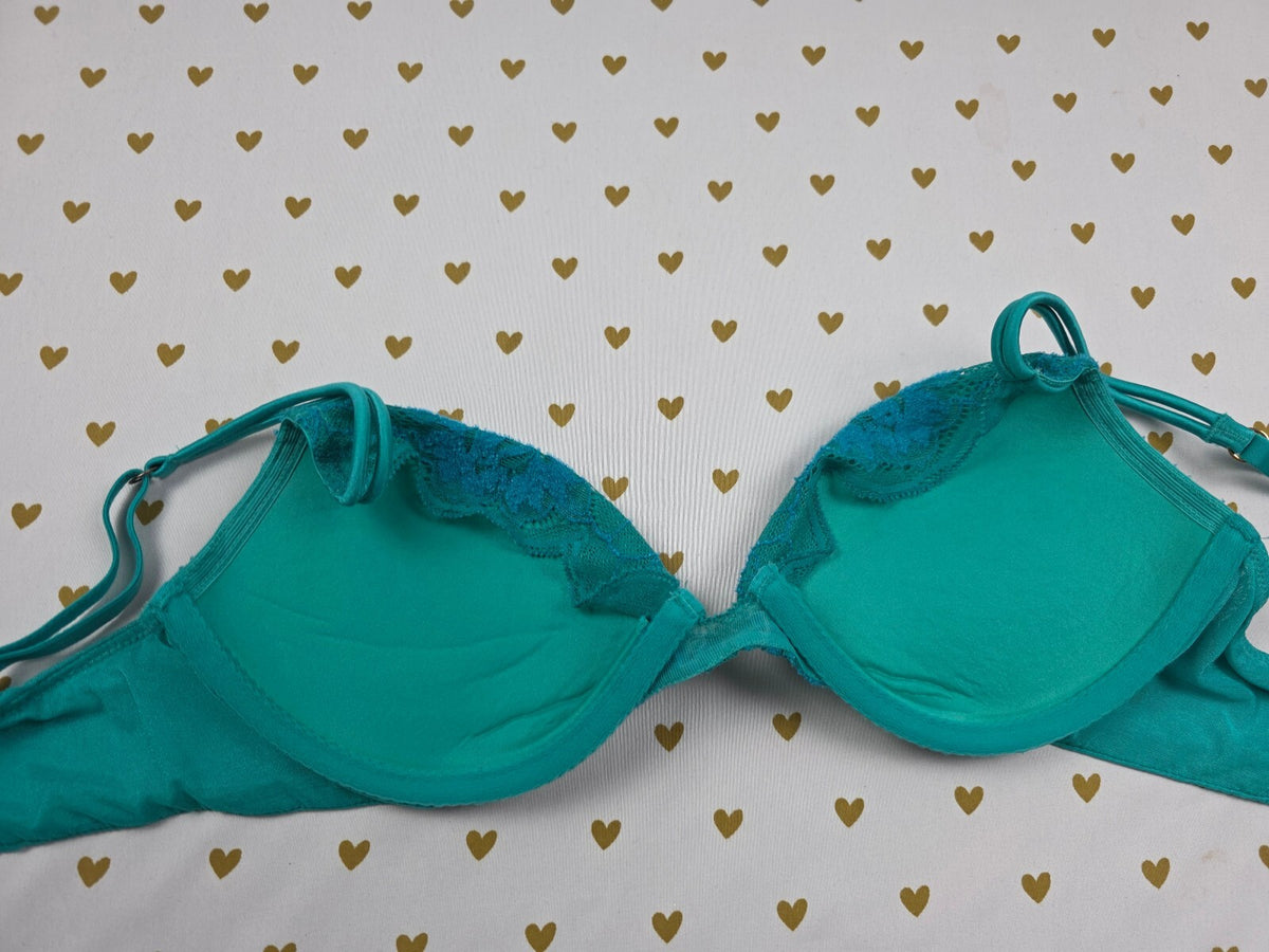 Victorias Secret Vintage Teal Lace Accent 36C Push Up Bra