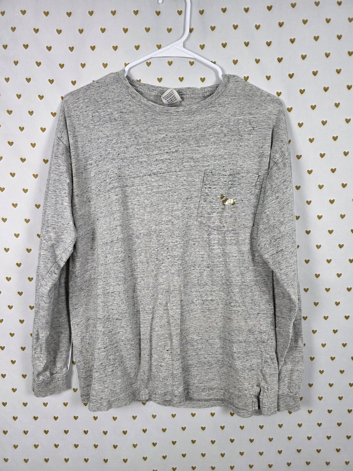 Victorias Secret PINK Gold Bling Sequined Dog Logo Long sleeve tee shirt SMALL