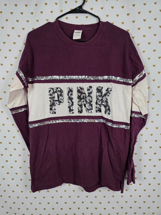 Victorias Secret PINK Cheetah Leopard Bling Long Sleeve Tee shirt Small