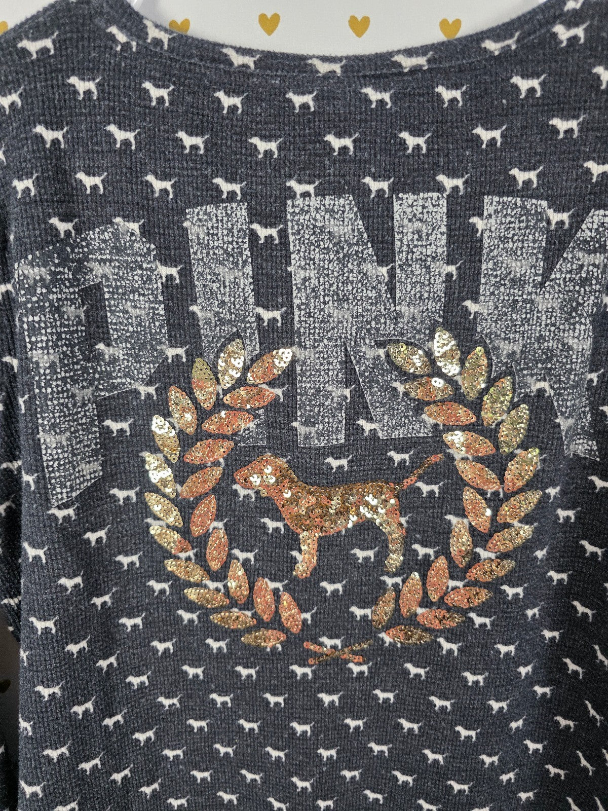 Victorias Secret Dog Logo Bling Sequin Sleep Shirt Nightgown Thermal MEDIUM