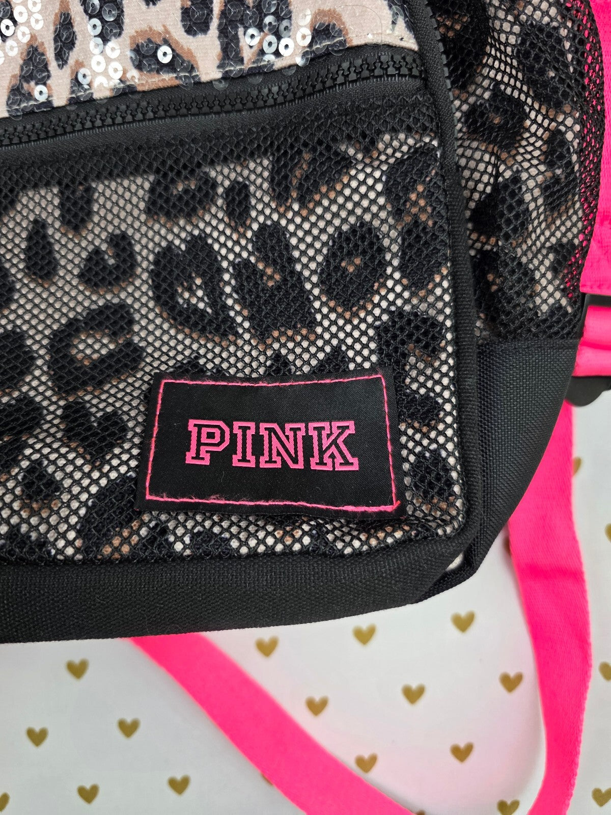Victoria’s Secret PINK Leopard Sequin BLING Backpack Hot Pink Y2K