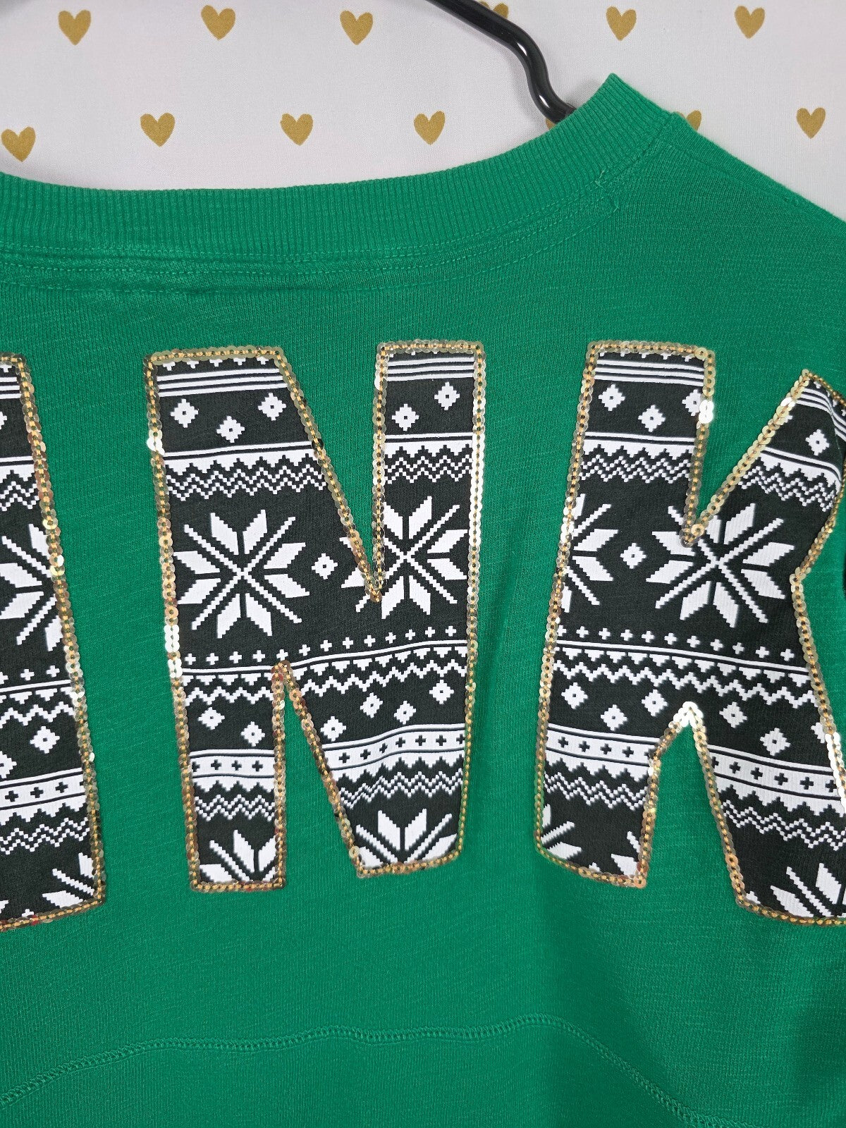 Victorias Secret PINK Green Campus BLING Dog Logo Tee shirt XS Oversized