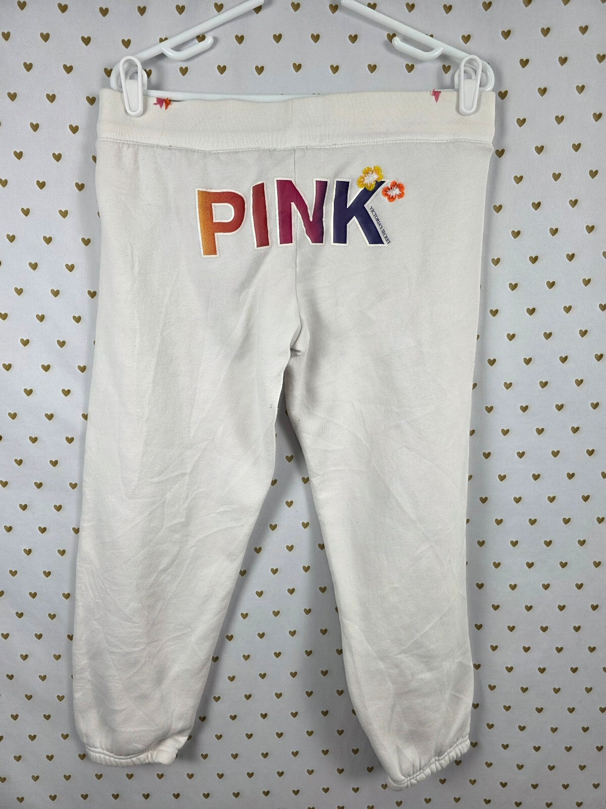 Victorias Secret PINK White Vintage Logo Butt Sweats Sweatpants Y2k Medium