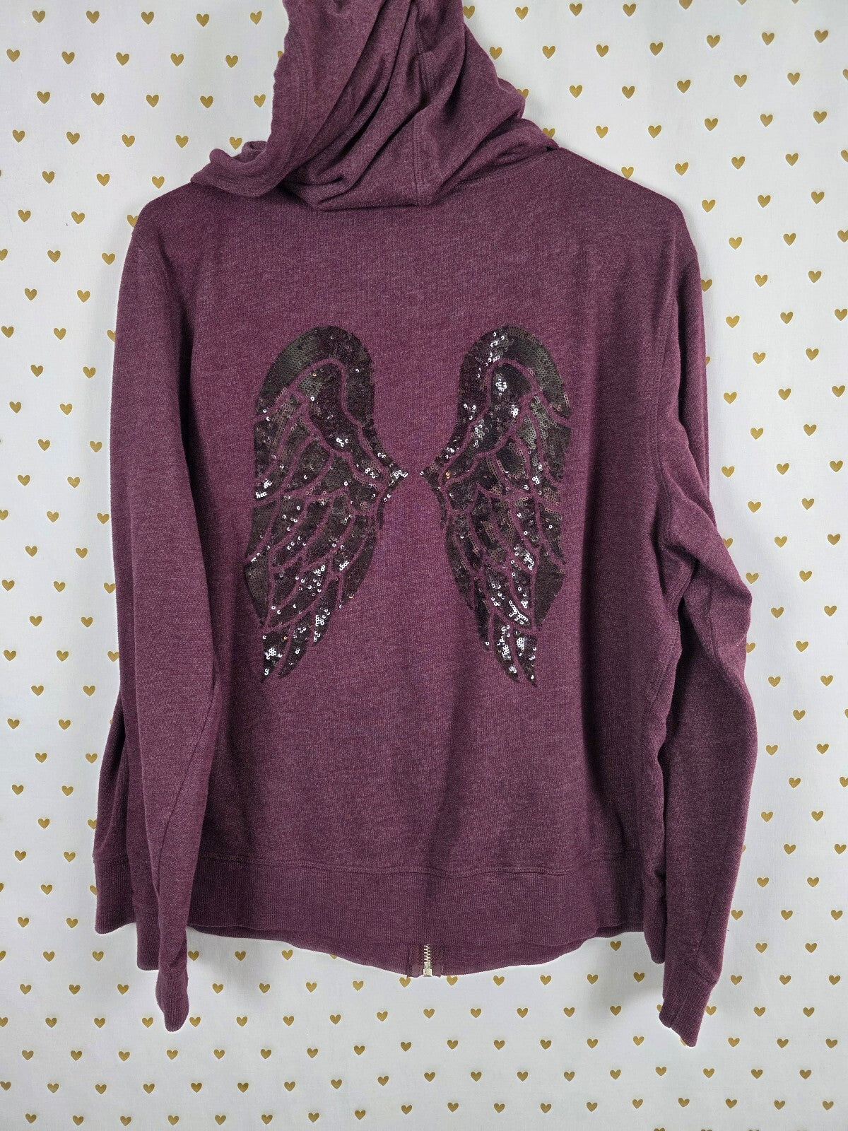 Victorias Secret Angels Bling Maroon Full Zip Hoodie Jacket Sequined XL