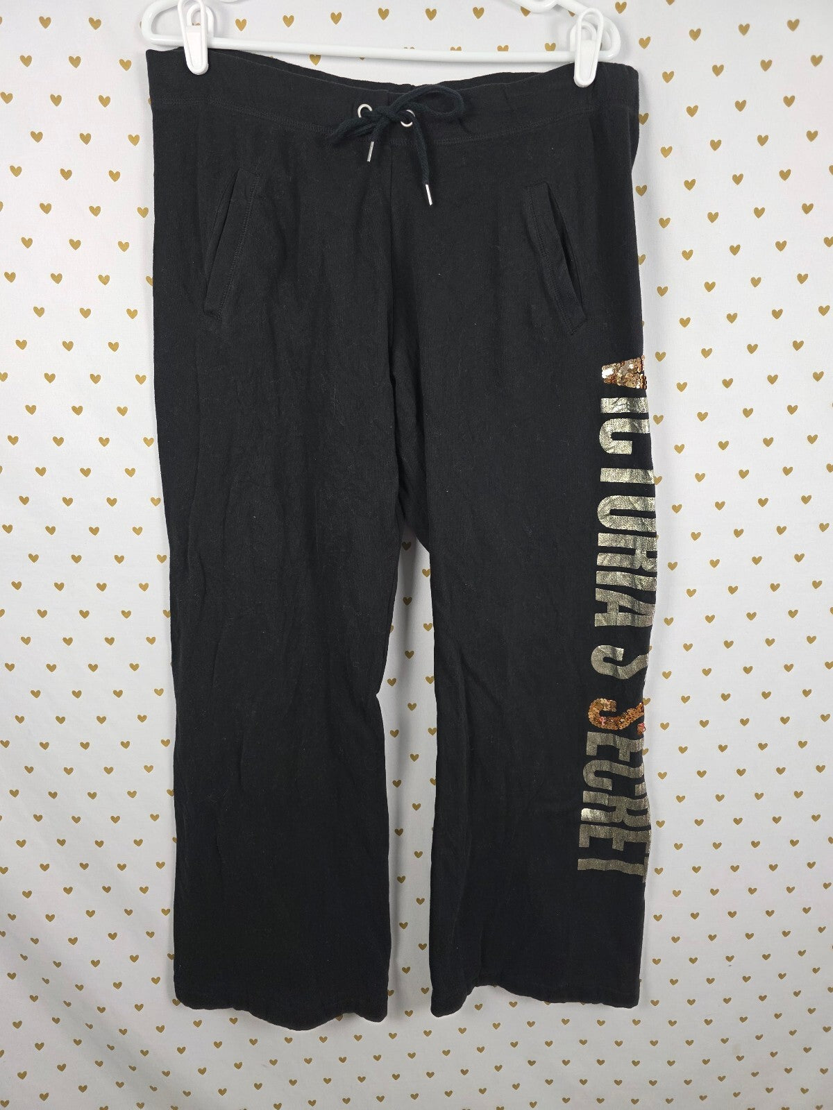 Victorias Secret BLING Logo Sweats Medium Gold Sweatpants Flare Black