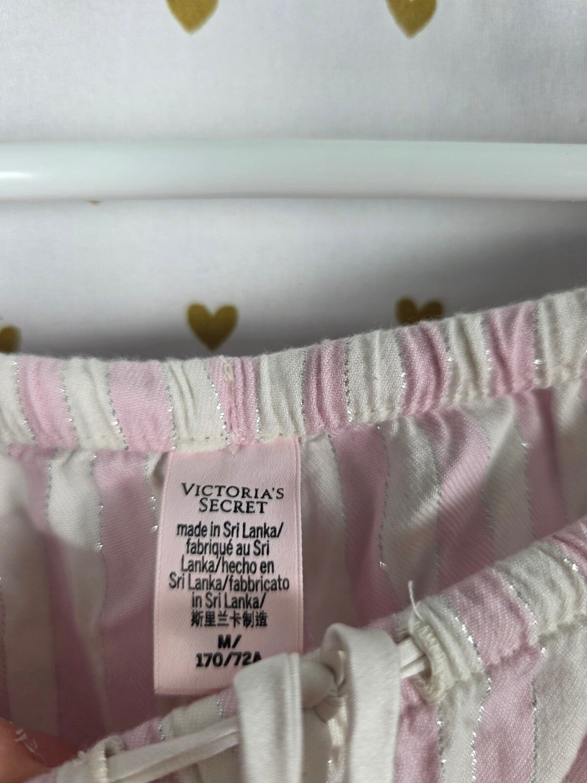 Victorias Secret Iconic Stripe Shimmer Pink MED Sleep Pants Pajama PJ Bottoms
