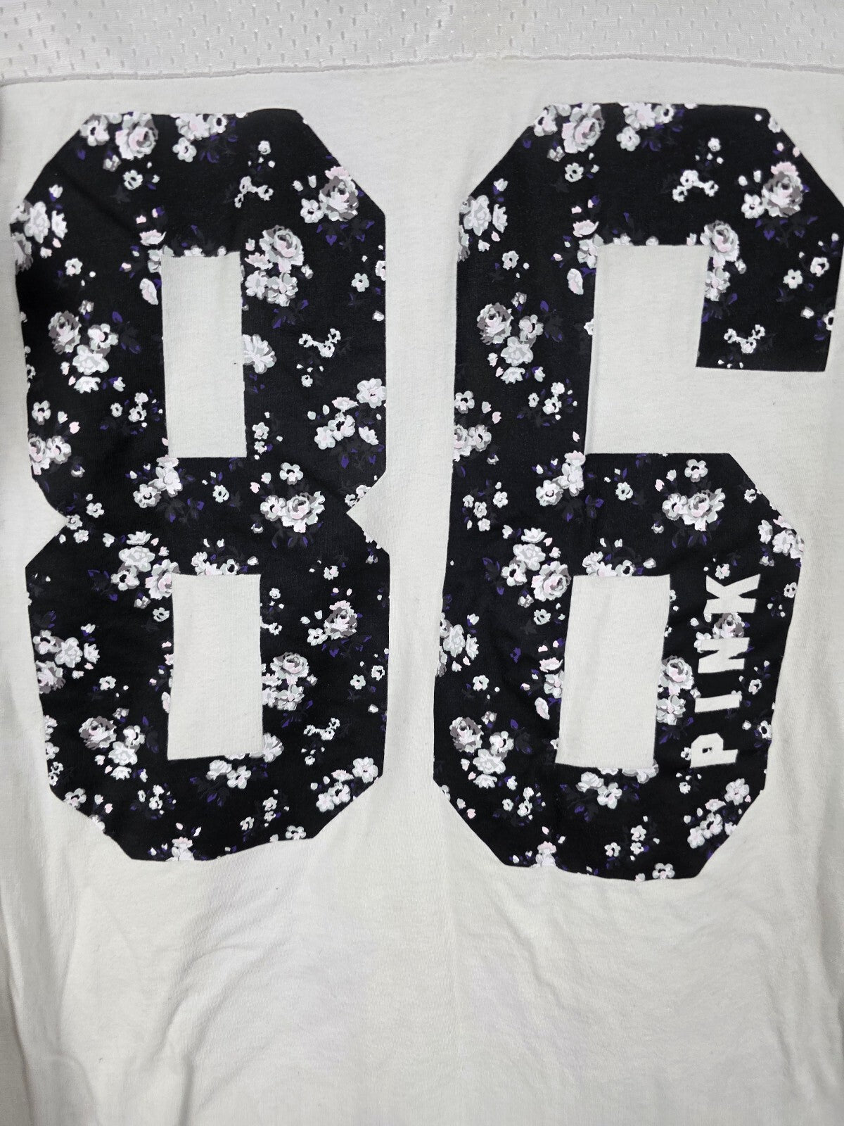 Victorias Secret PINK Floral 86 Jersey Tee Shirt White Long Sleeve XS Oversized