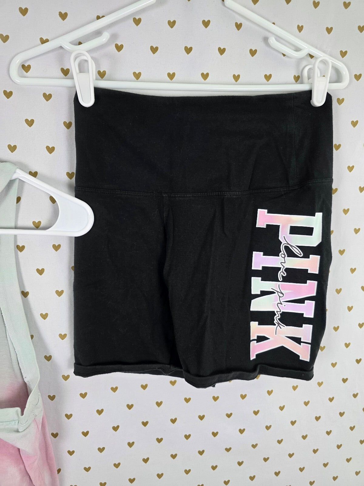 Victorias Secret PINK Watercolor Tank Top Bike shorts Logo SET Sm Med