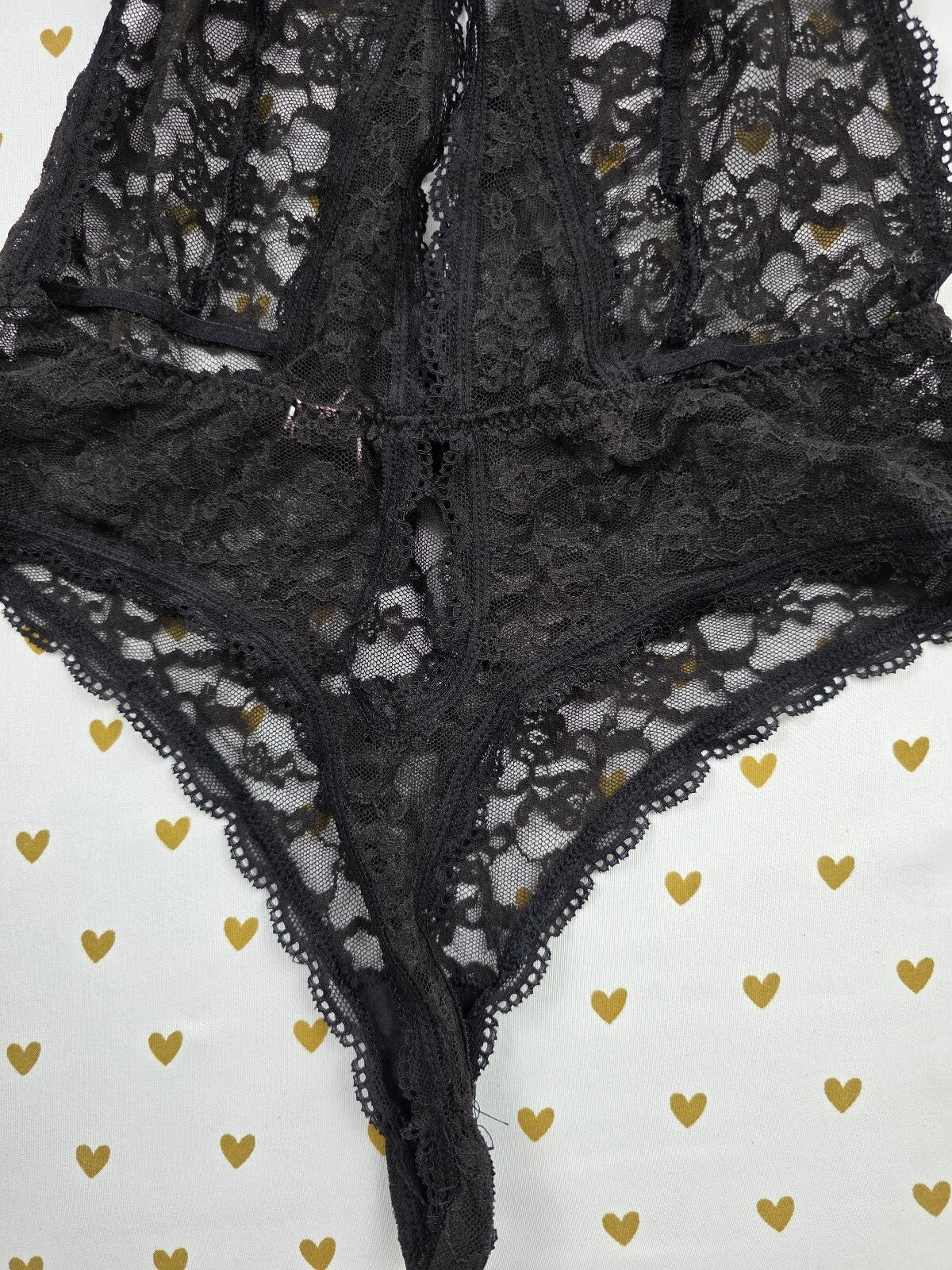 Victorias Secret Sexy Black Stretch Lace Teddy Thong Bodysuit Medium