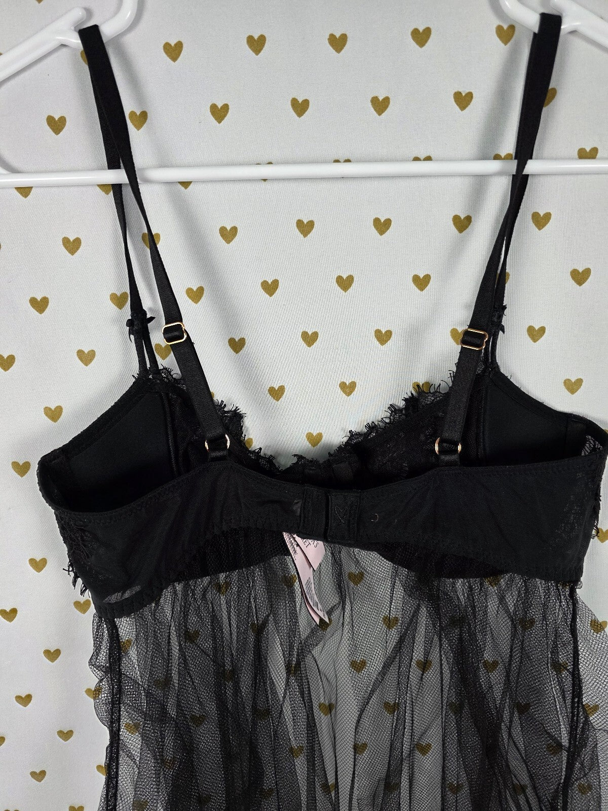 Victorias Secret Black babydoll Underwire Tulle Nightie Lingerie MEDIUM