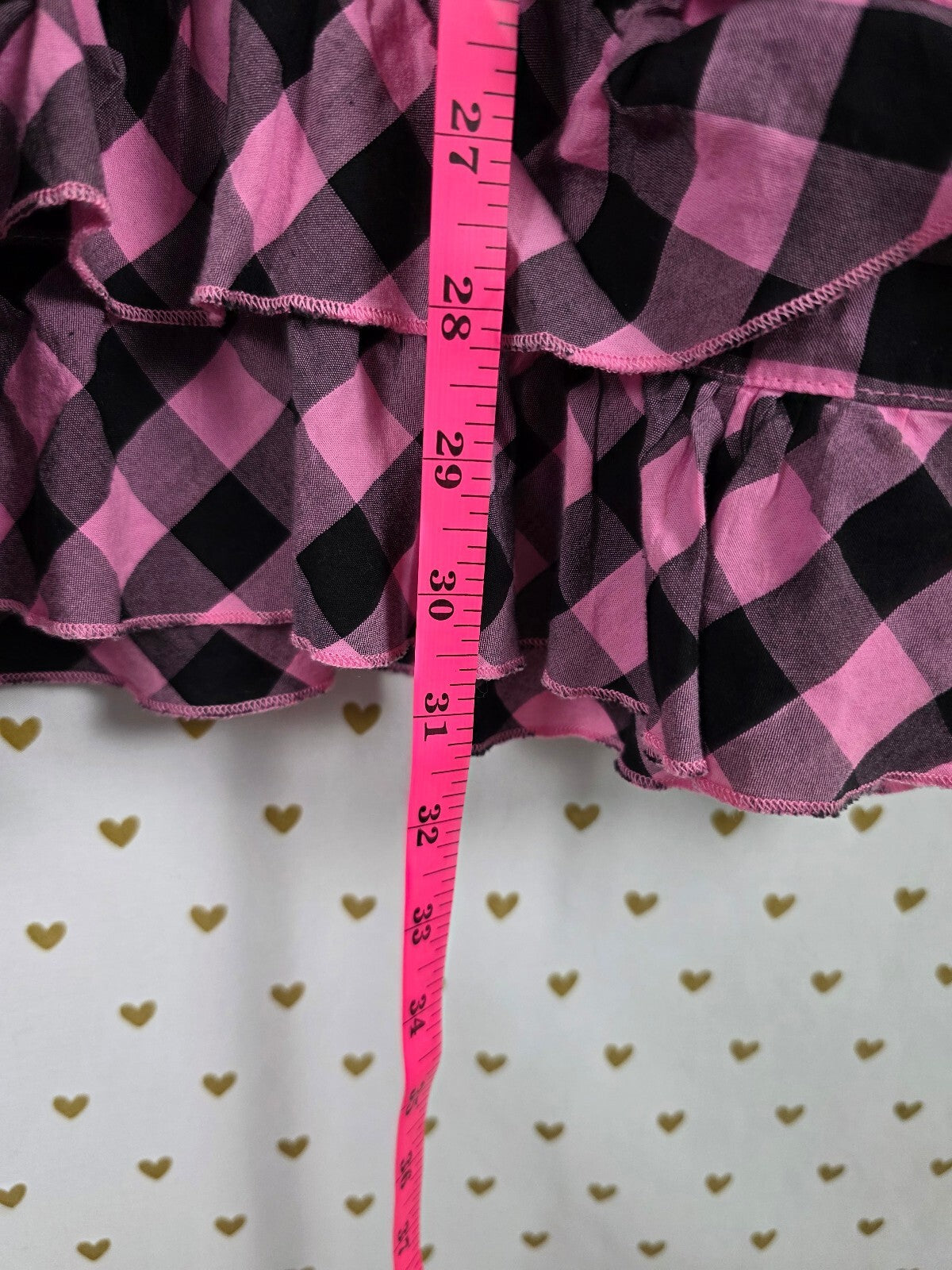Victoria's Secret PINK Plaid Ruffle Shirt Dress S/P Pink Black BLING Rhinestone