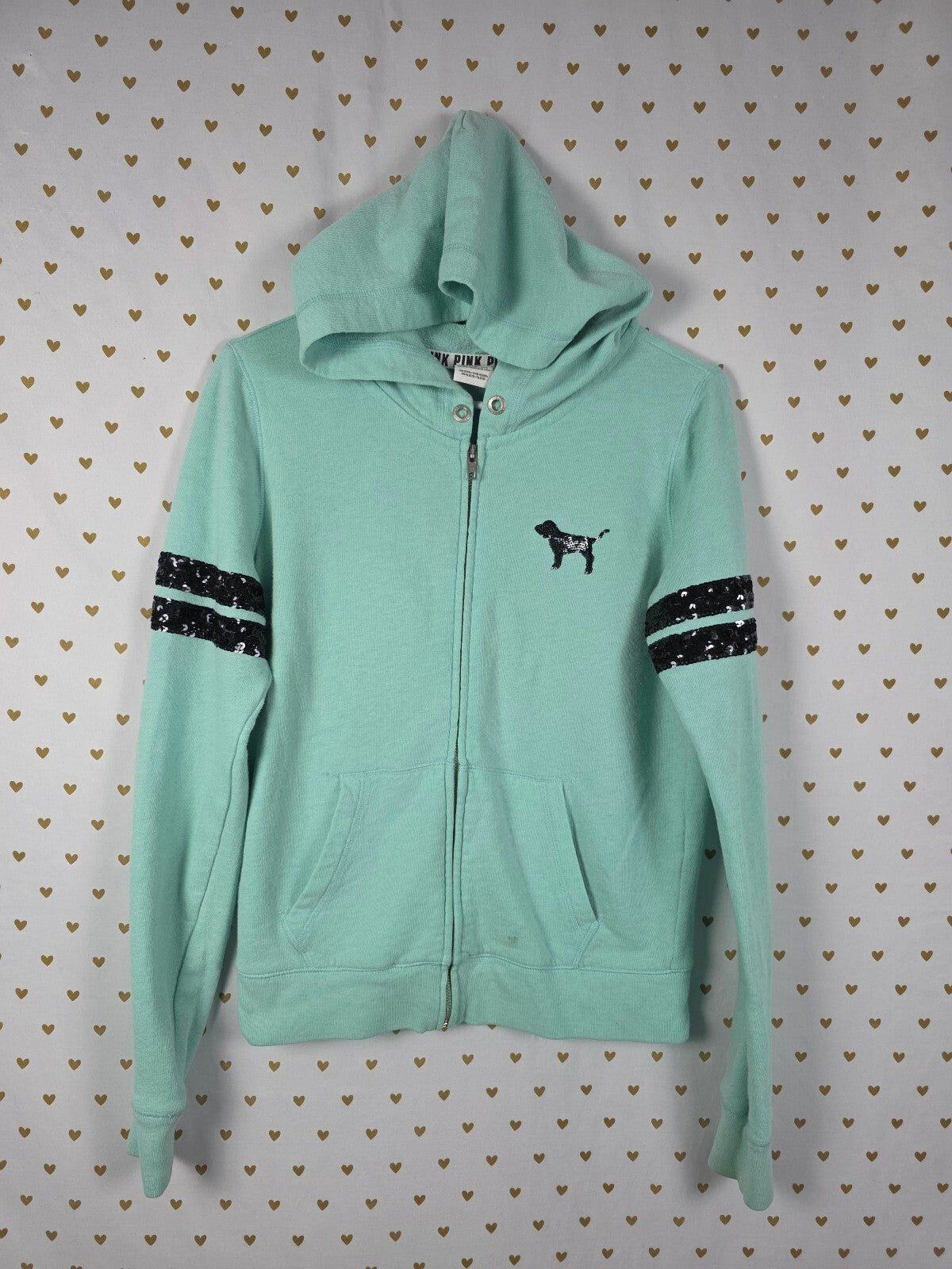 Victorias Secret Pink Mint Bling Full Zip Hoodie sequined jacket Small