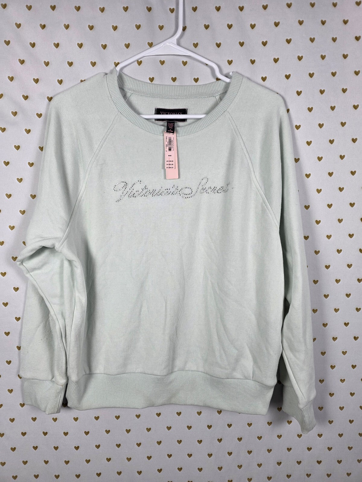 Victorias Secret Mint super soft BLING Logo Sweater Shirt NEW MEDIUM