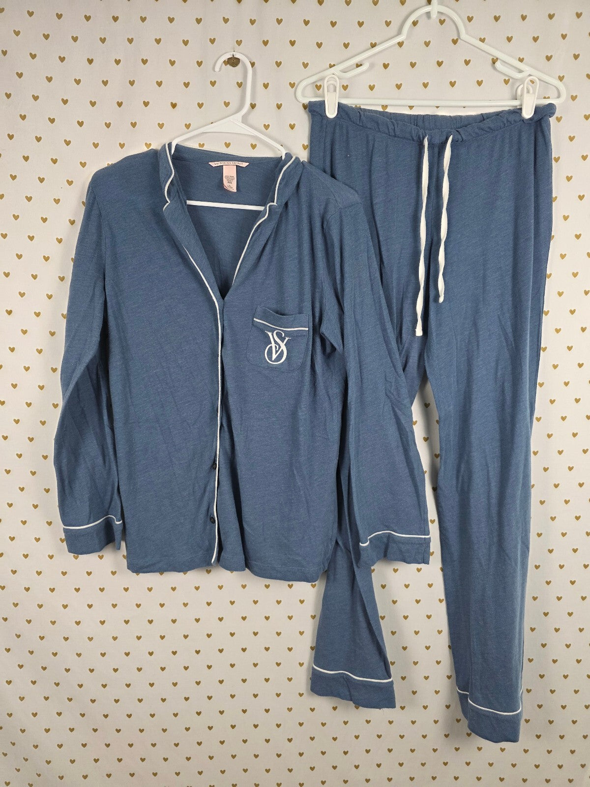 Victorias Secret Super Soft Sleep Set 2pc Shirt Pants Medium Blue