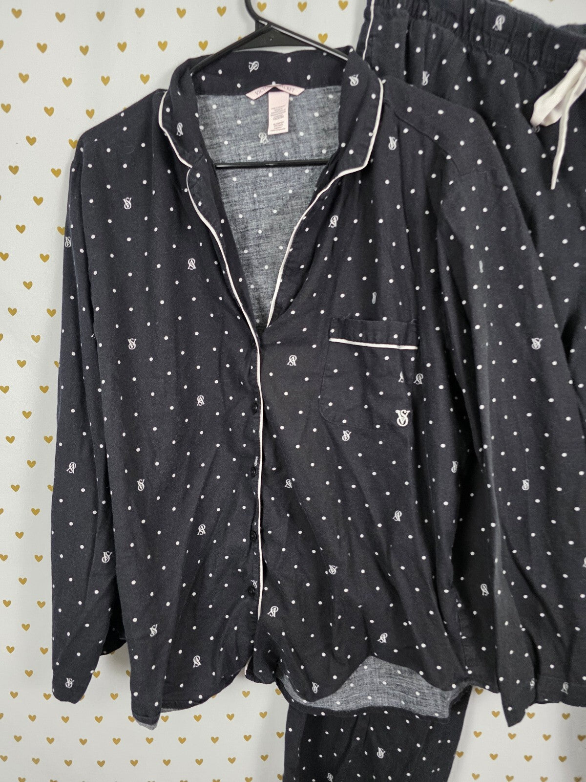 Victorias Secret XL Logo Sleep Set Outfit Pants Shirt Button Down PJ