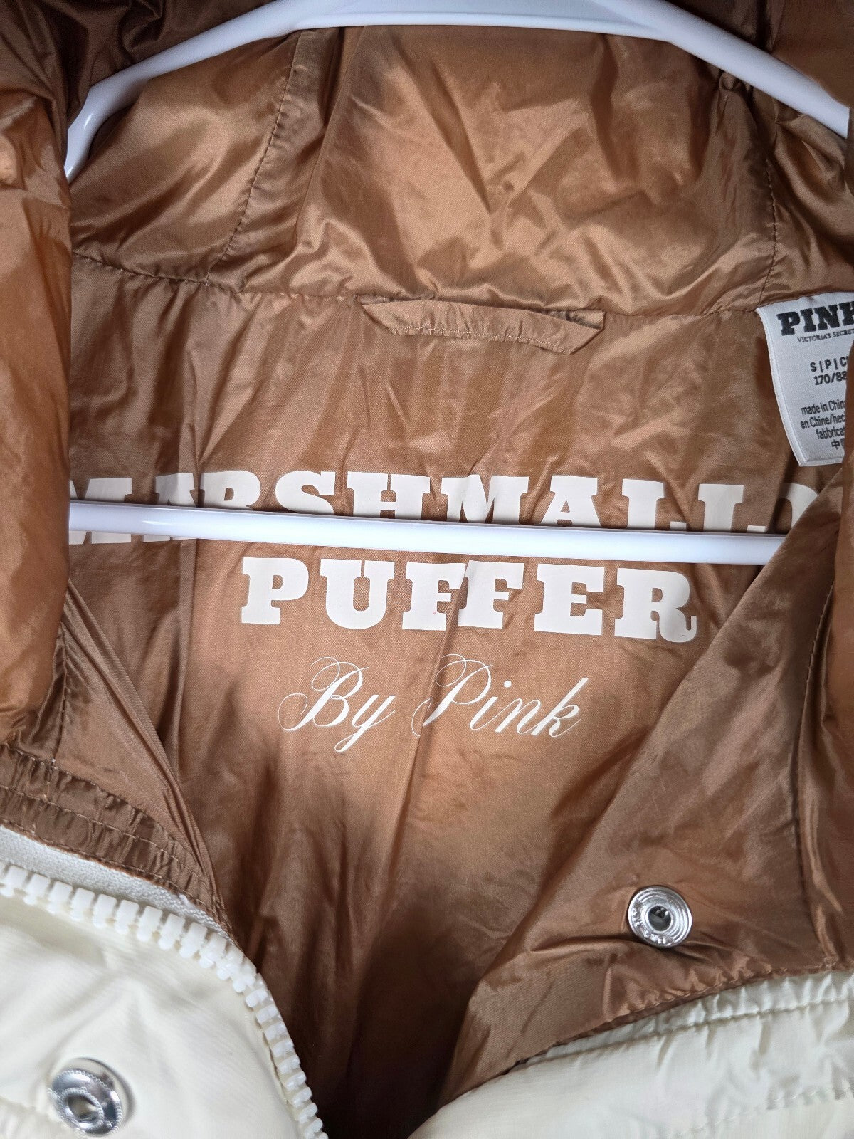Victoria’s Secret PINK Marshmallow Puffer Coat S White Shell Cream Hooded