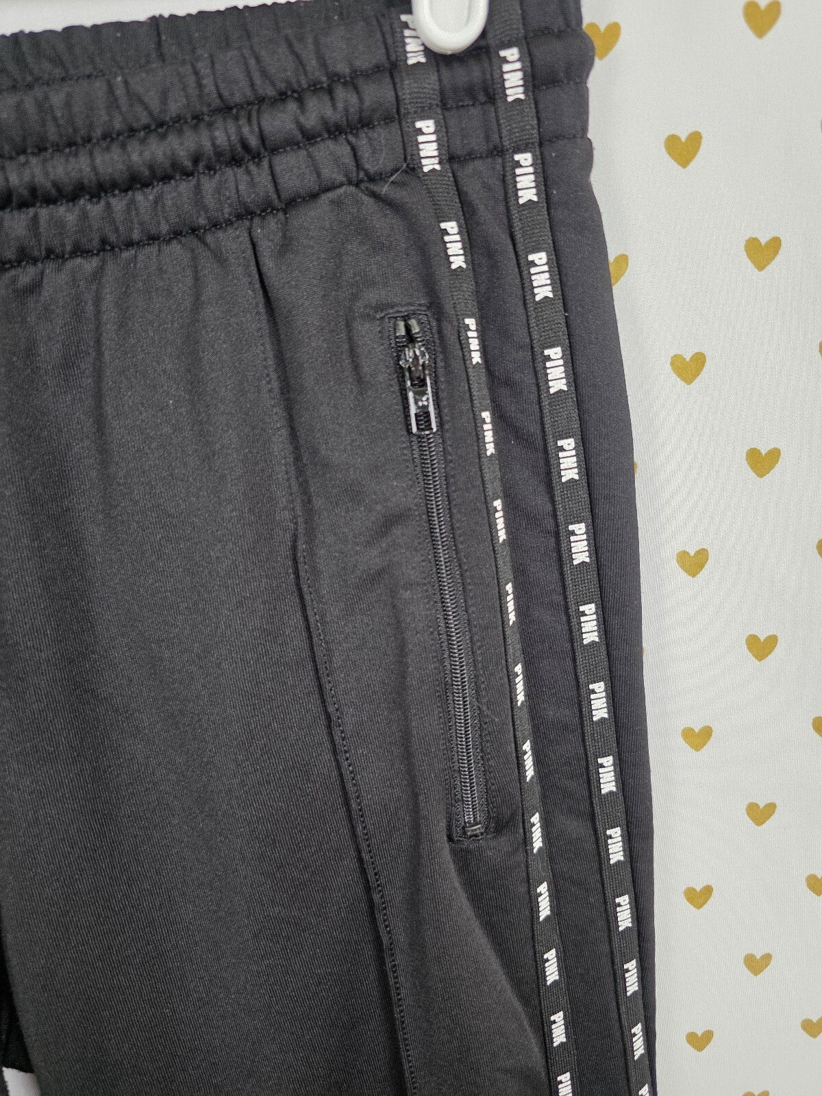 Victorias Secret PINK Logo Stripe SET 2pc Outfit Tee shirt Track Pants SM MED