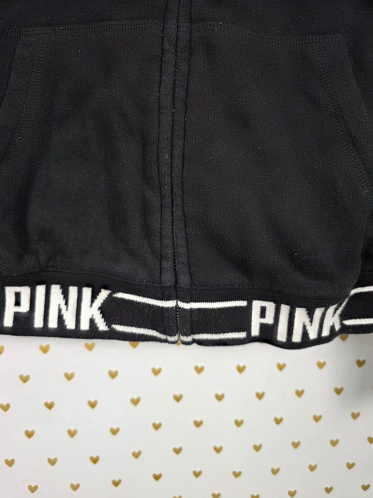 PINK Victoria's Secret Sherpa FUR Lined Hoodie Black Full Zip Logo Jacket Medium