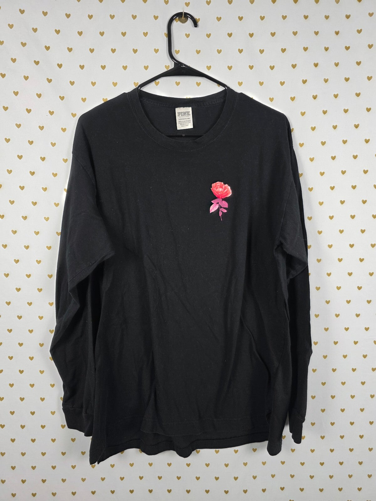 Victorias Secret PINK Rose BLING Sequined Logo XL Long Sleeve Tee shirt