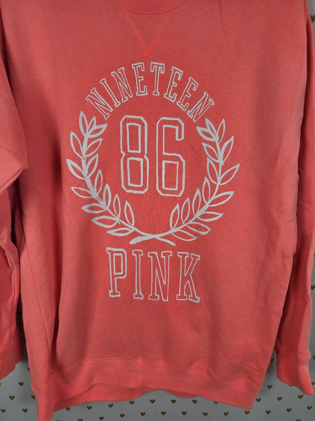 Victorias Secret Pink 86 Crest Logo Neon Crew Sweater XS Oversized
