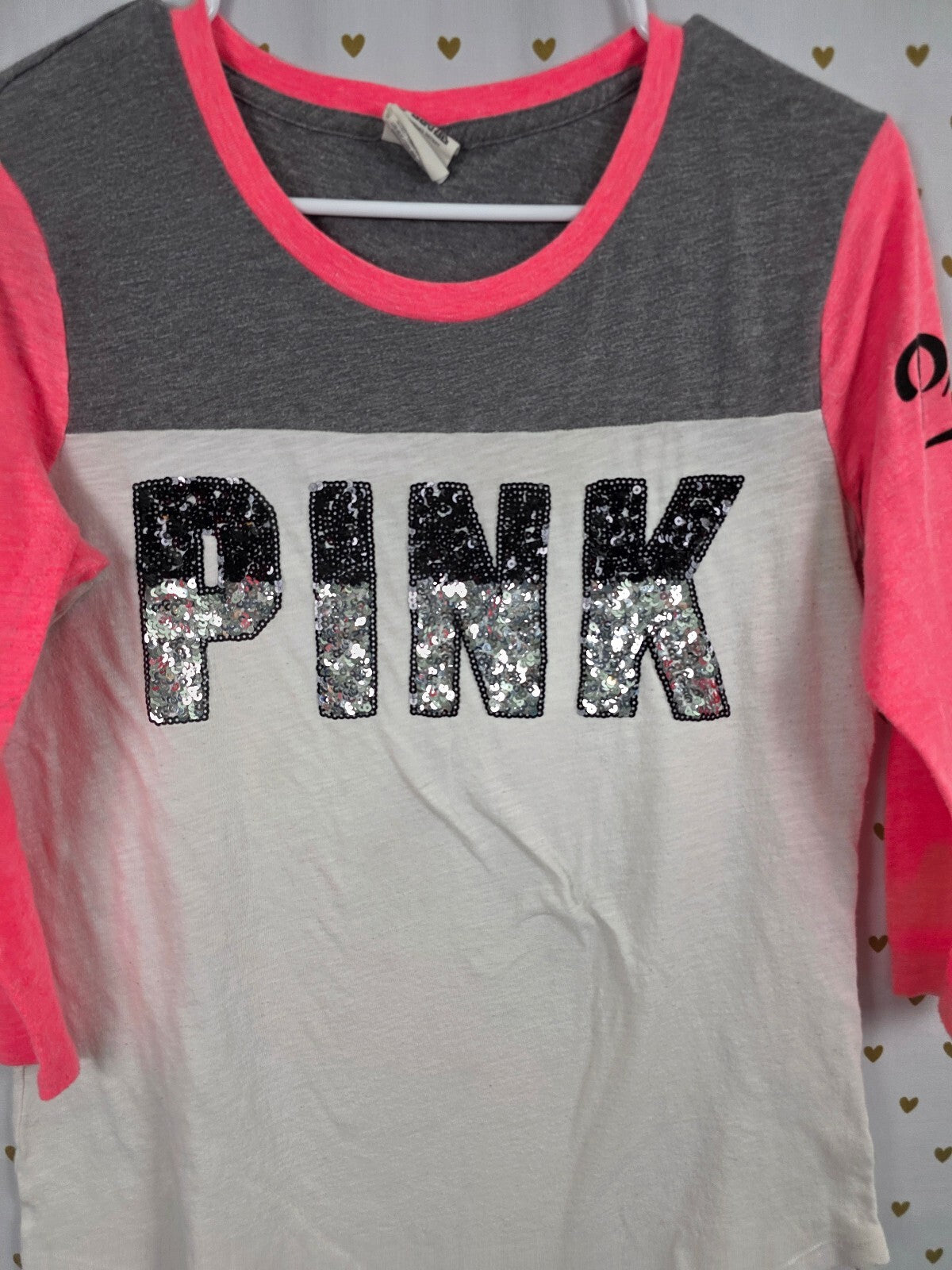 Victorias Secret PINK Gradient Neon Bling Accent Quarter Sleeve Tee shirt Small