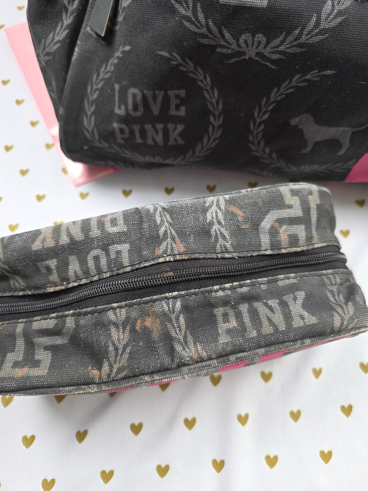Vintage 2010 Victoria's Secret PINK LOVE PINK Duffle Cosmetic Bag Set Y2K