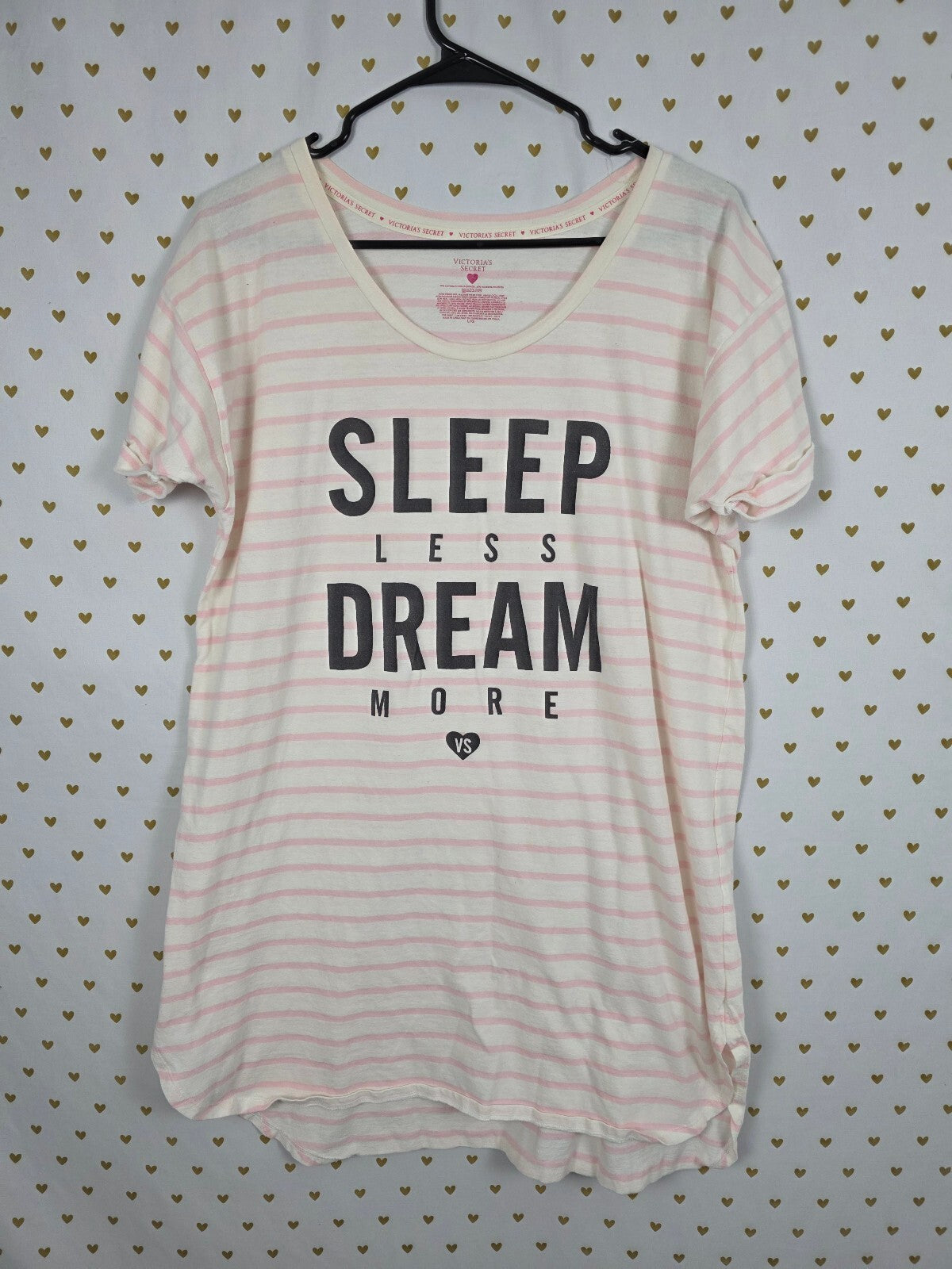 Victorias Secret Nightgown SLEEP Less Dream More Sleep Pajama LARGE Striped