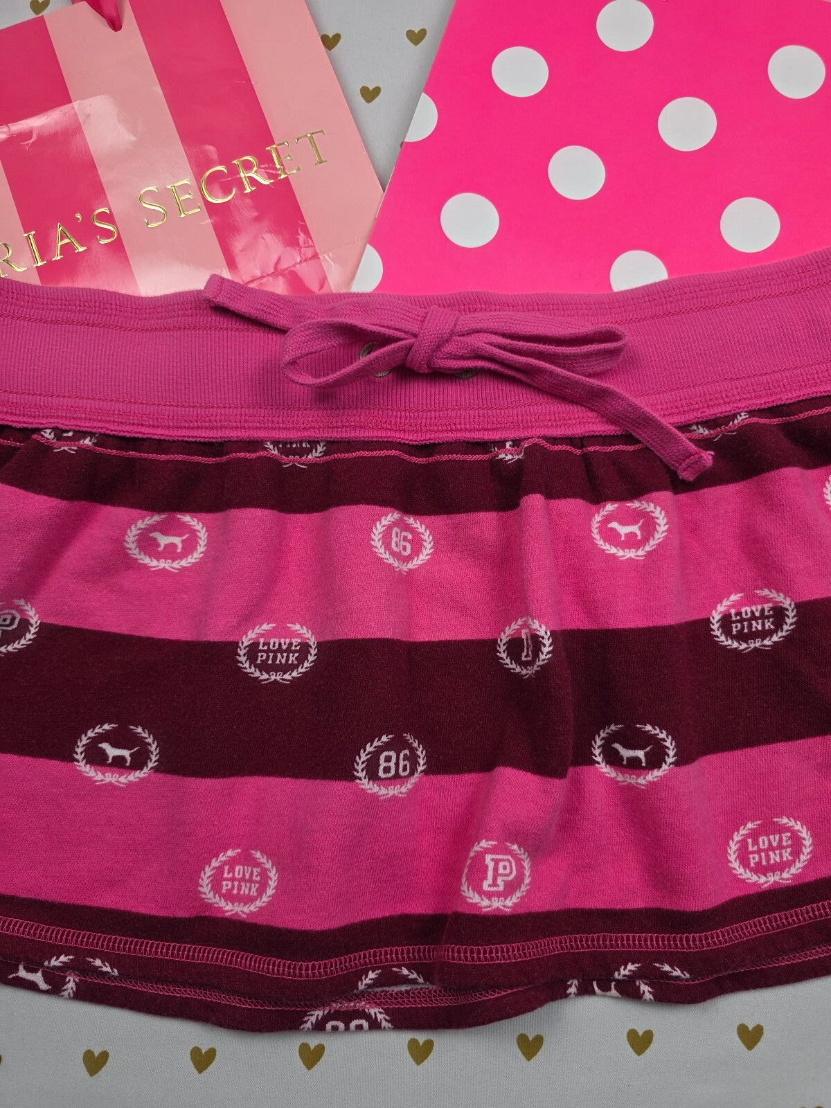 Vintage VS PINK University 86 Love PINK Striped Lounge Skirt Y2K M