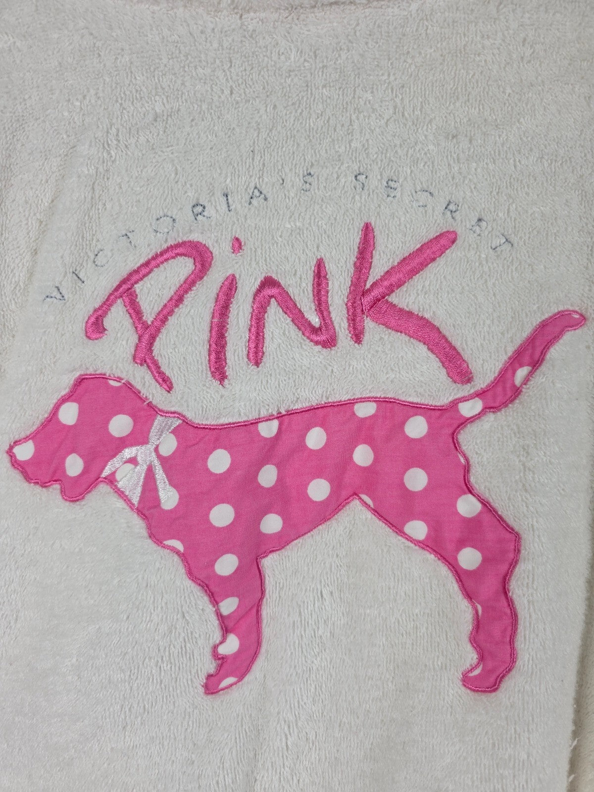 Victoria's Secret PINK Plush Terry Robe White Pink Polka Dot Dog XS/S 2004