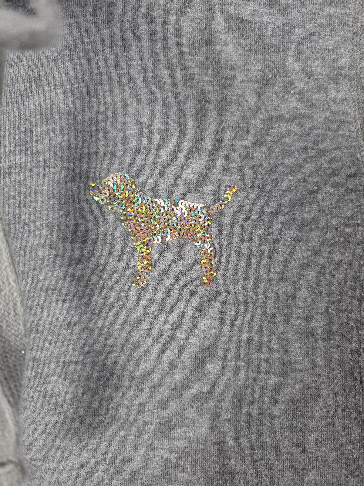 Victoria's Secret PINK Gray Sequin Love Pink Full Zip Hoodie Dog Logo Medium