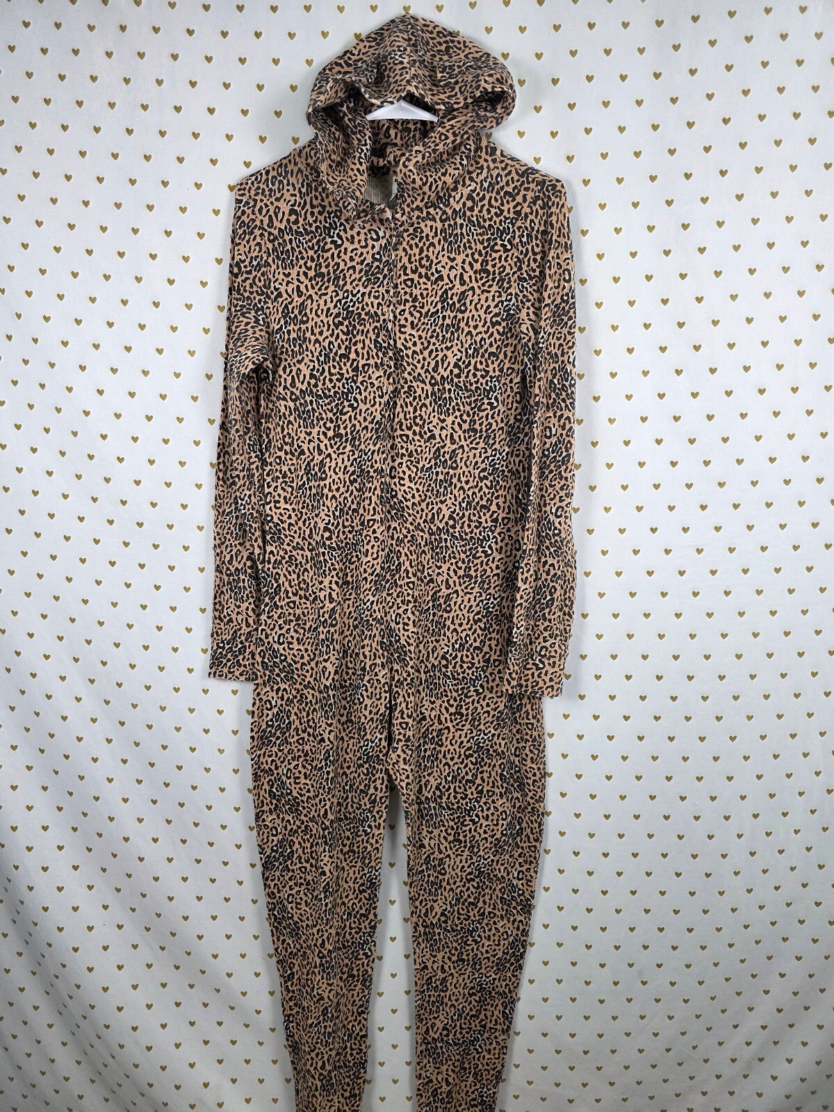 Victoria's Secret PINK Leopard Thermal Cat Ear Hooded Onesie Pajama L