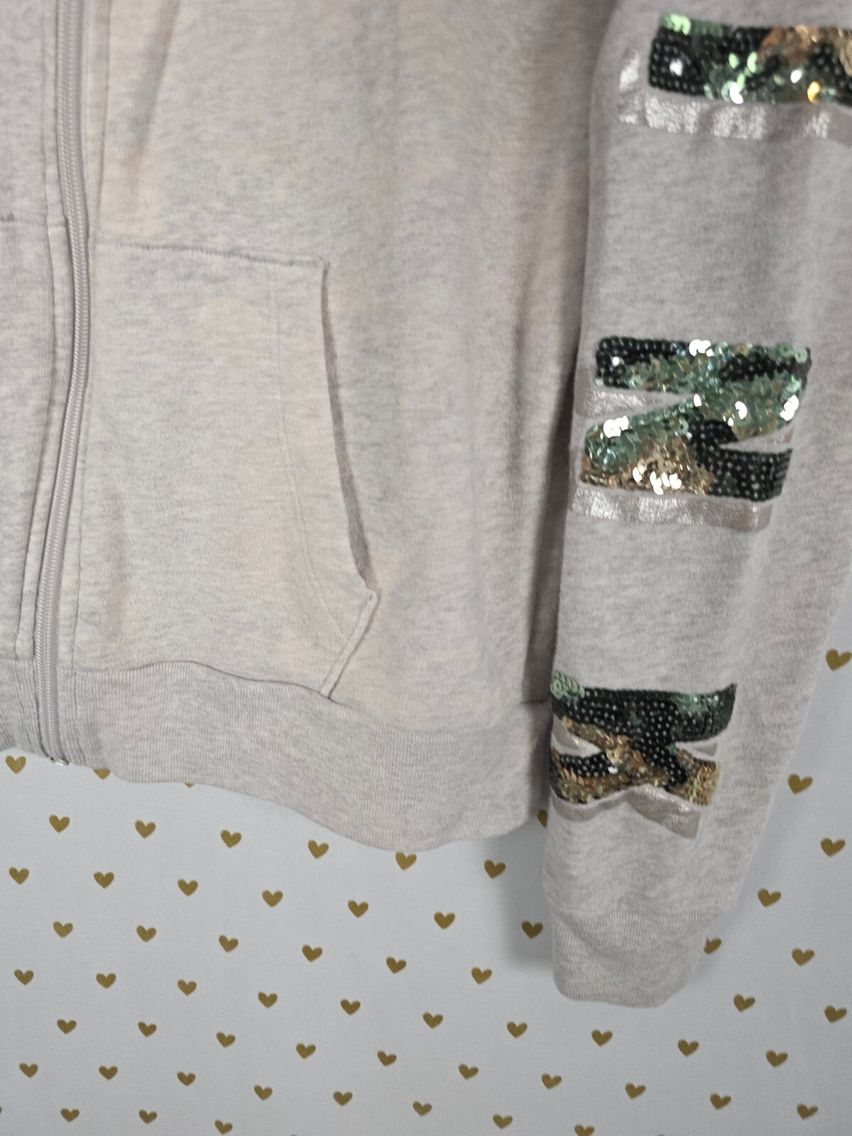 Victorias Secret Pink Camo Bling Sequined Camouflage Full Zip Hoodie Jacket Sm
