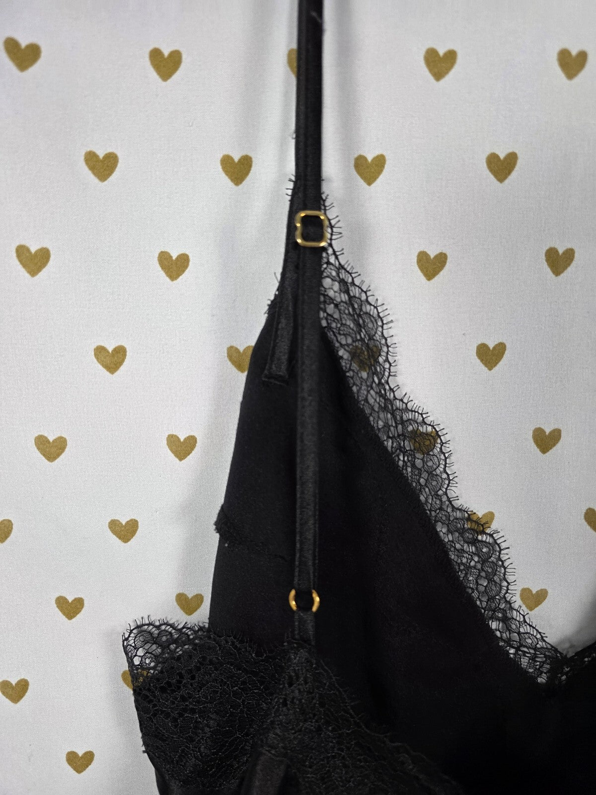 Victorias Secret Black Satin Slip Dress Lace accent LARGE Nightie Lingerie