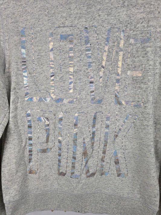 Victorias Secret Pink Hologram Logo Full Zip Hoodie Jacket Grey LARGE