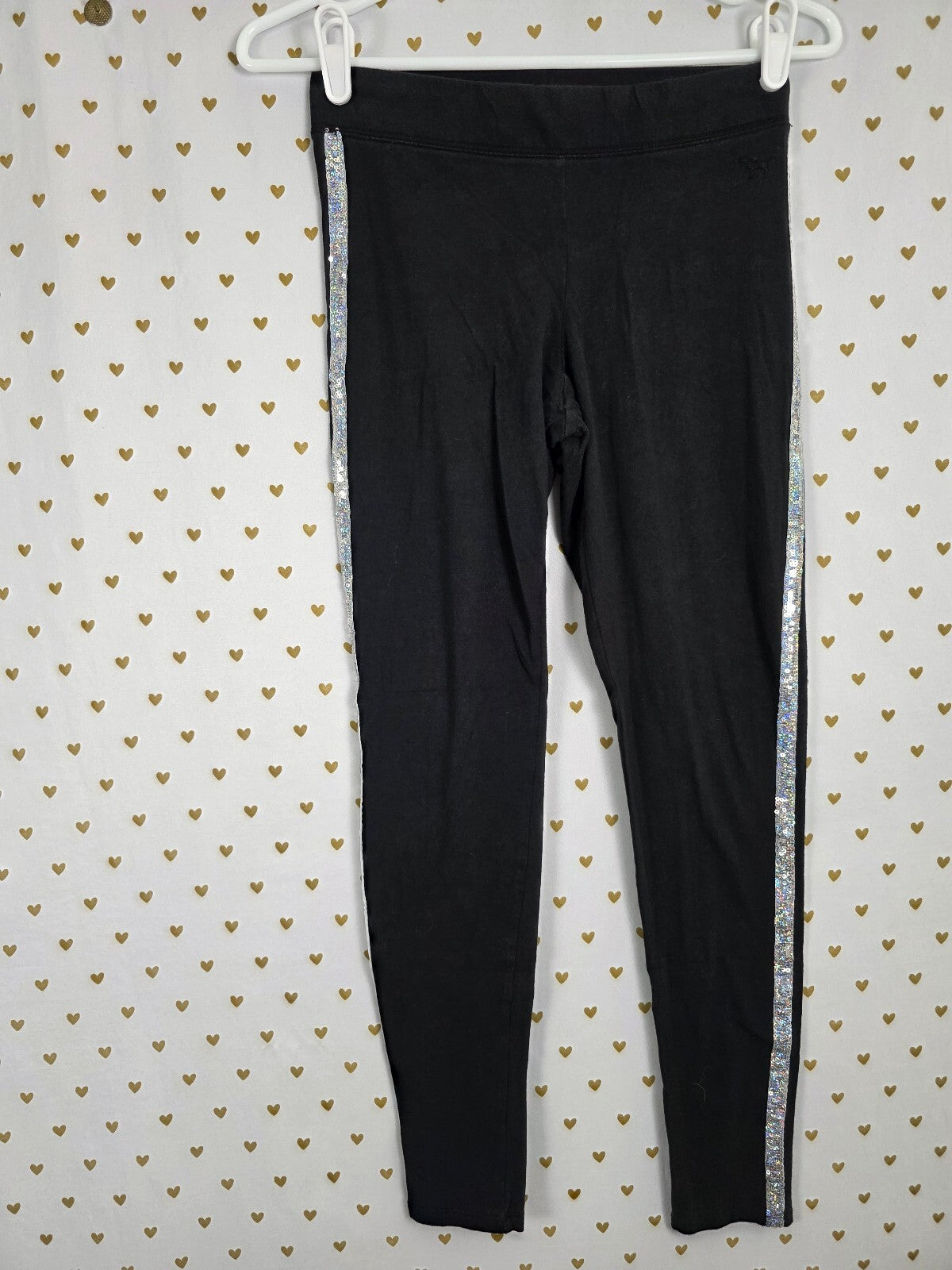 Victorias Secret PINK V neck BLING Sequined Set Tee Shirt Leggings Small Med